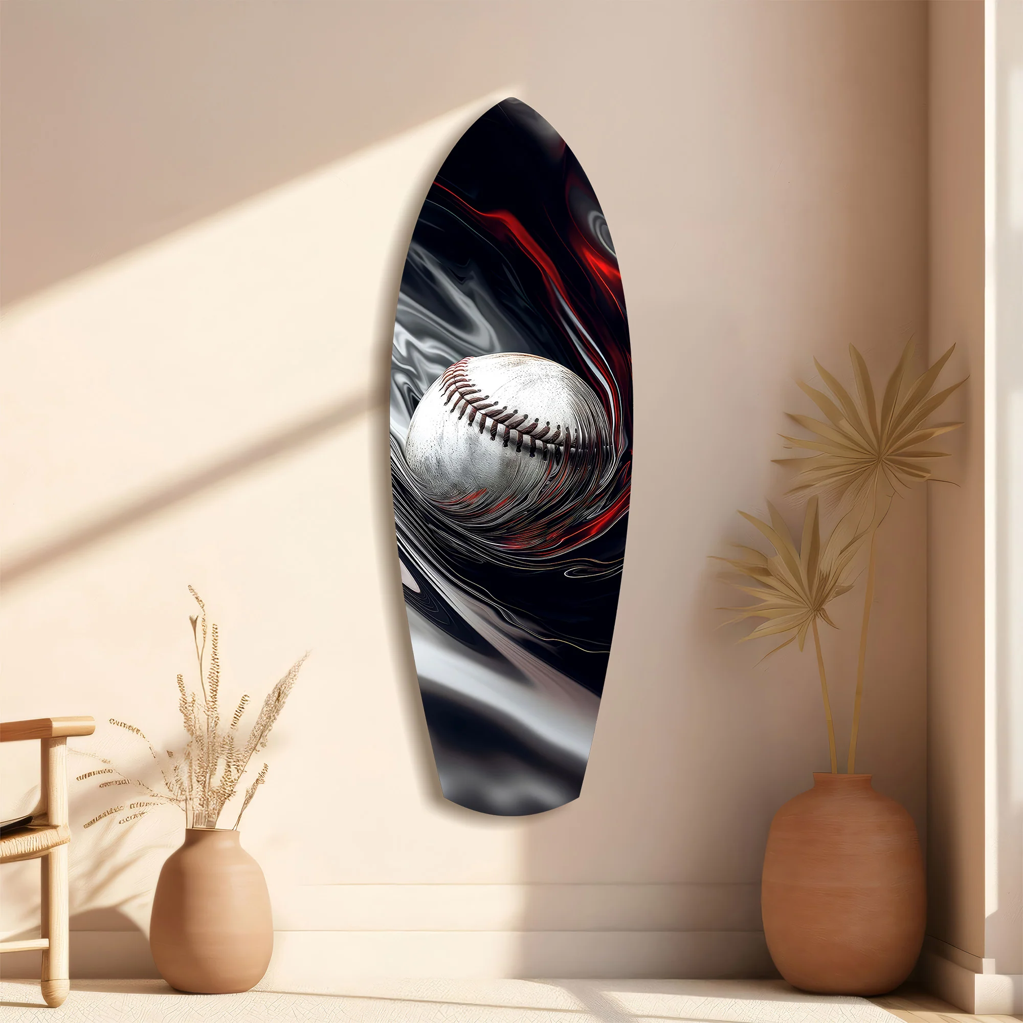 Baseball Liquid Swirl Black Red Glass Wall Art - Image 11