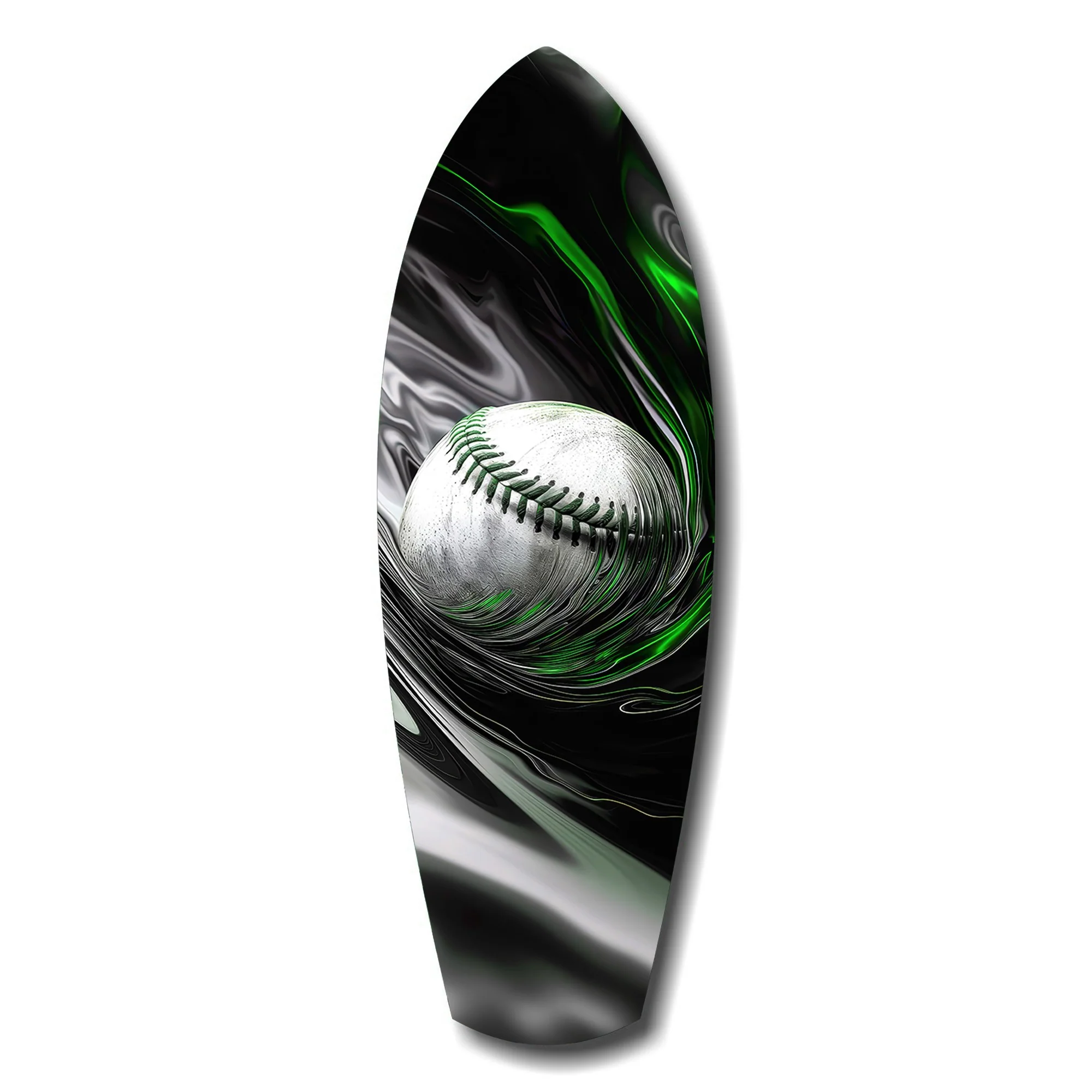 Baseball Liquid Swirl Black Green Glass Wall Art