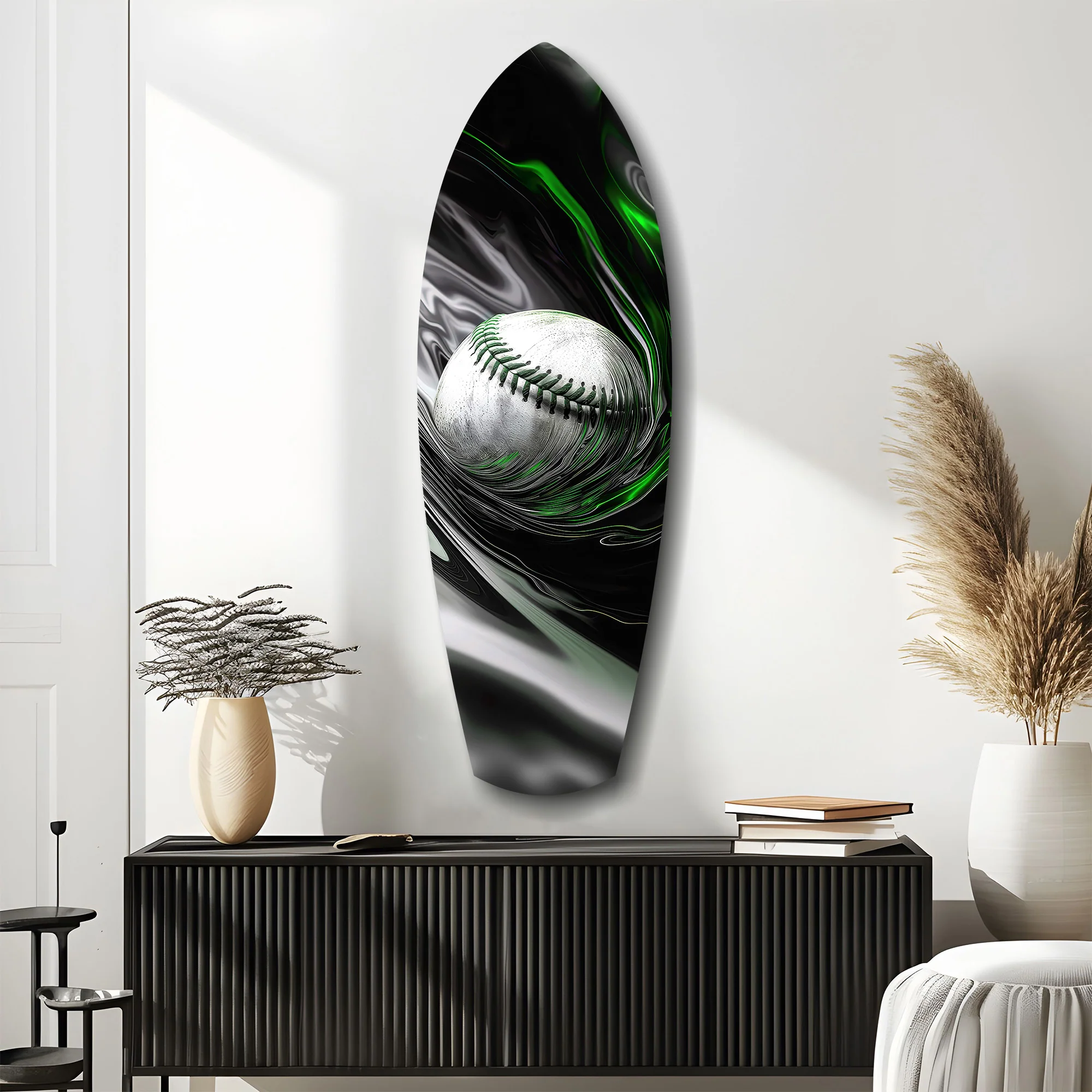 Baseball Liquid Swirl Black Green Glass Wall Art - Image 10