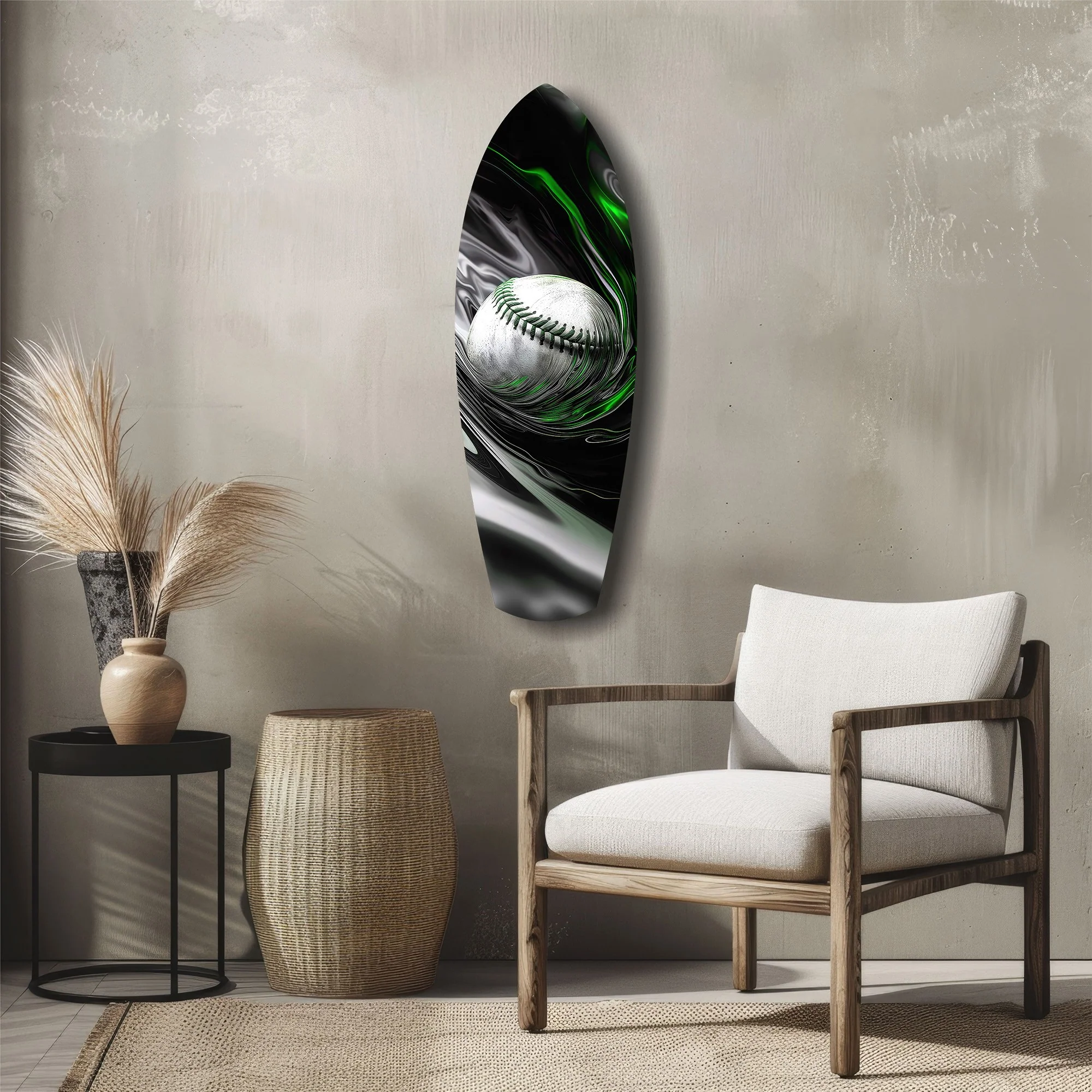 Baseball Liquid Swirl Black Green Glass Wall Art - Image 5