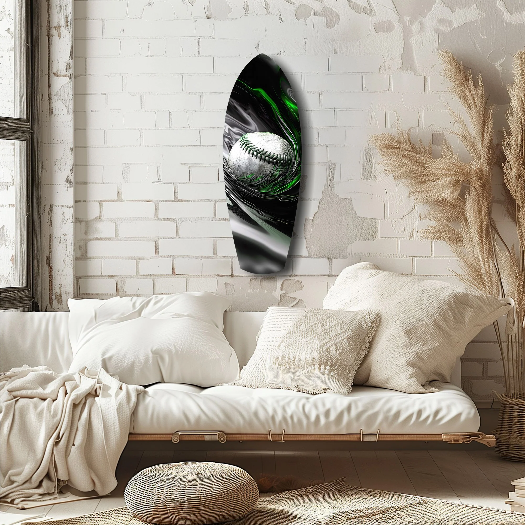 Baseball Liquid Swirl Black Green Glass Wall Art - Image 6