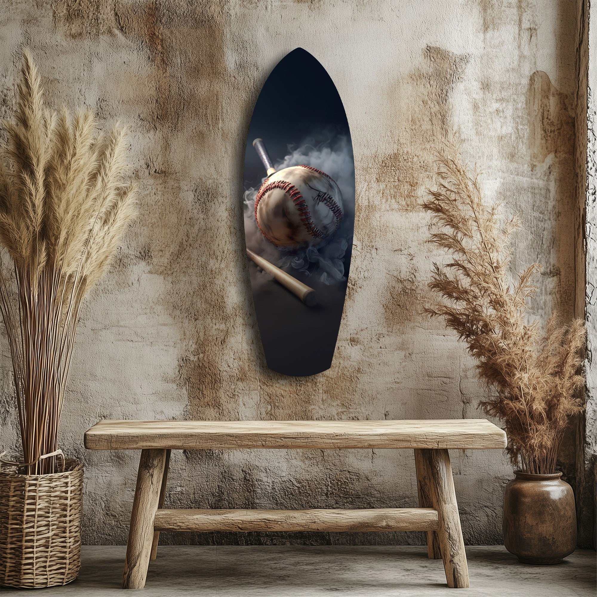Vintage Baseball Bat Smoke Dramatic Glass Wall Art - Image 3