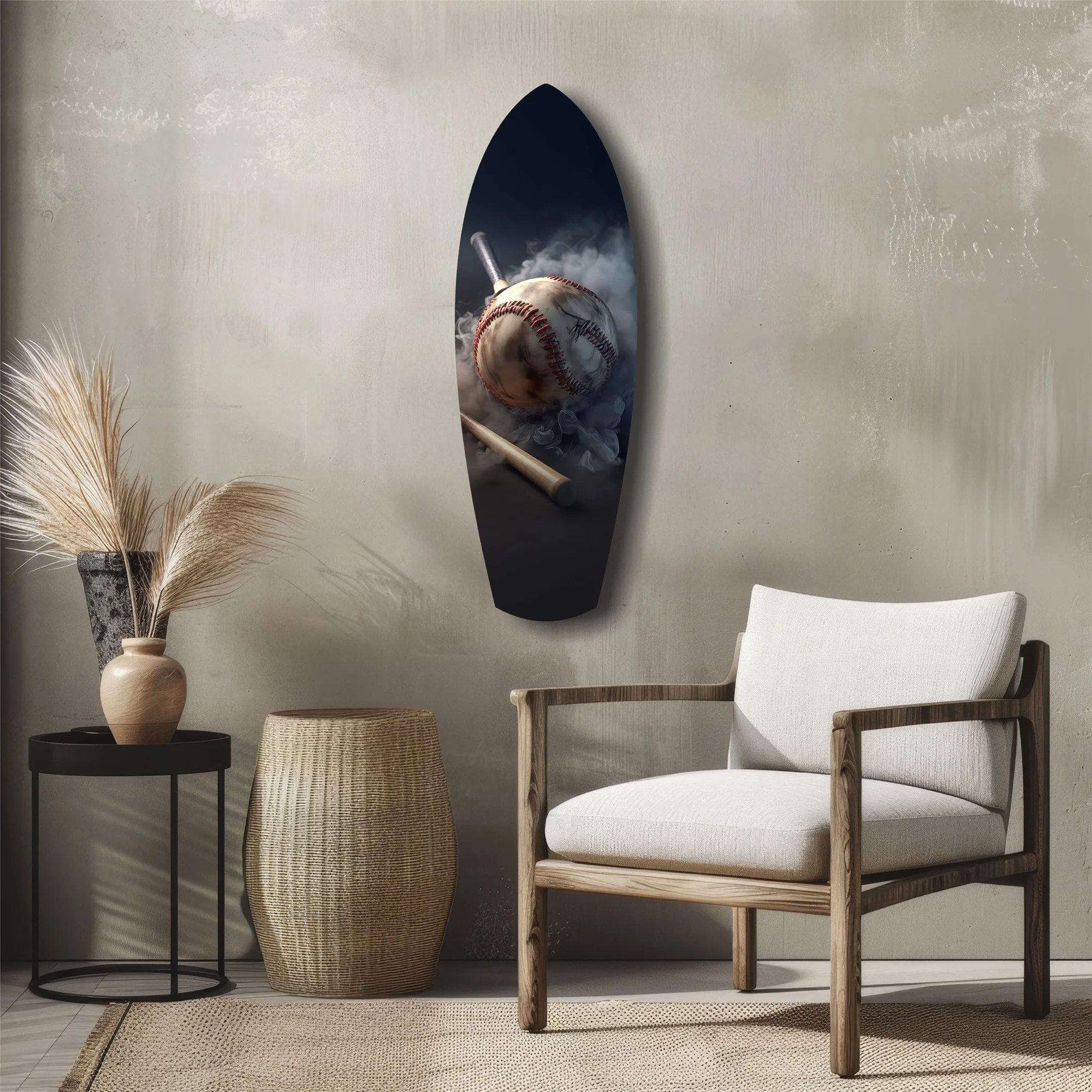 Vintage Baseball Bat Smoke Dramatic Glass Wall Art - Image 5