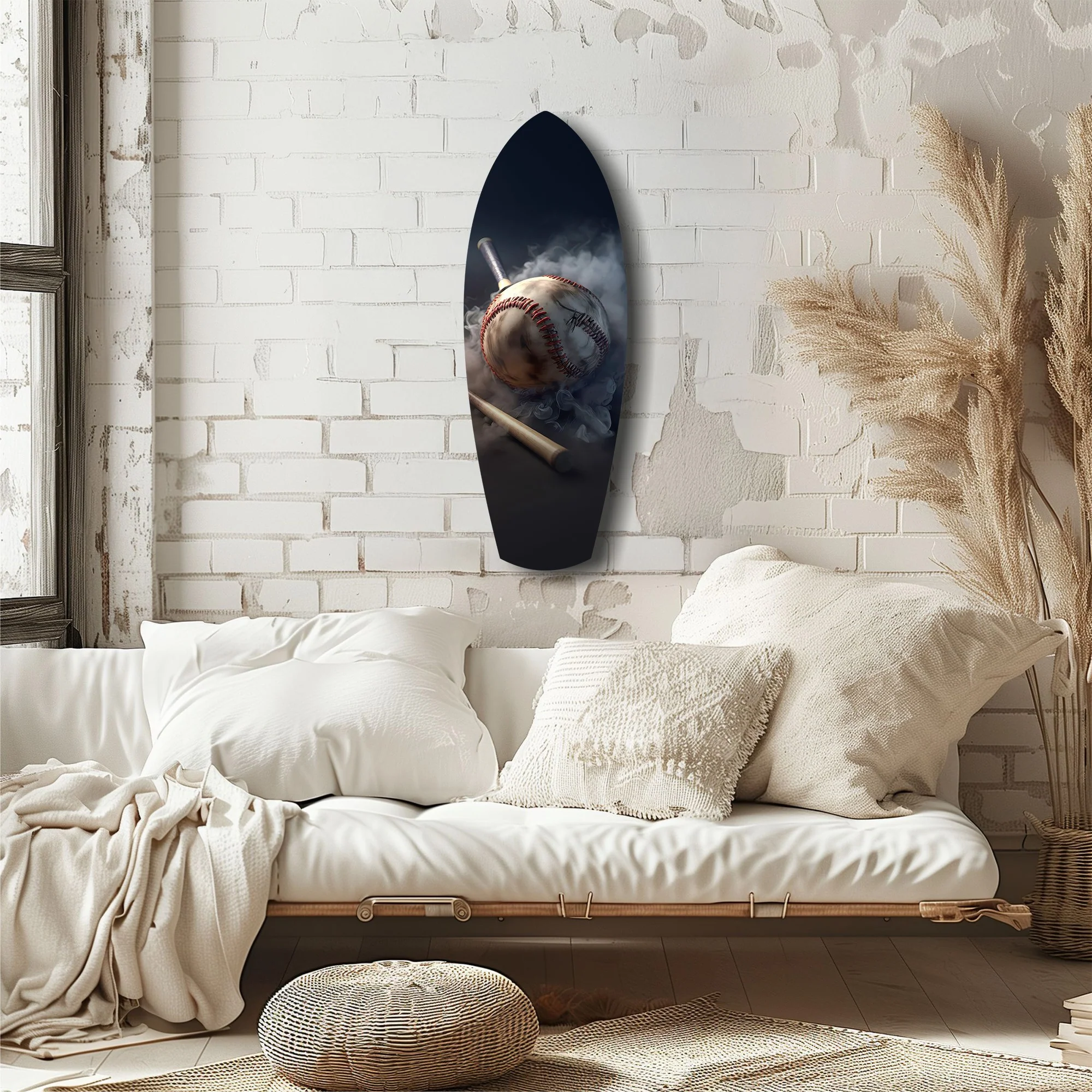 Vintage Baseball Bat Smoke Dramatic Glass Wall Art - Image 6