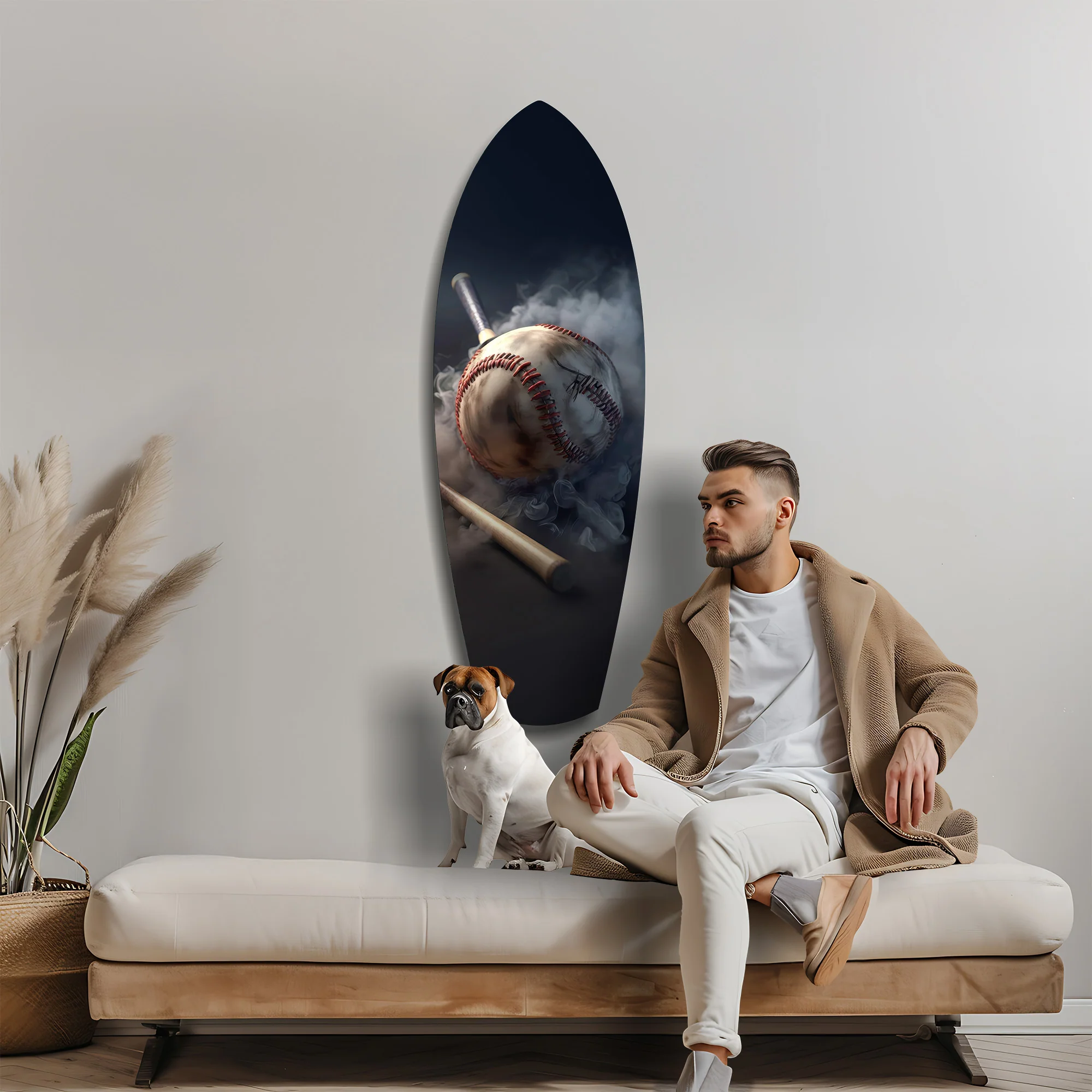 Vintage Baseball Bat Smoke Dramatic Glass Wall Art - Image 9