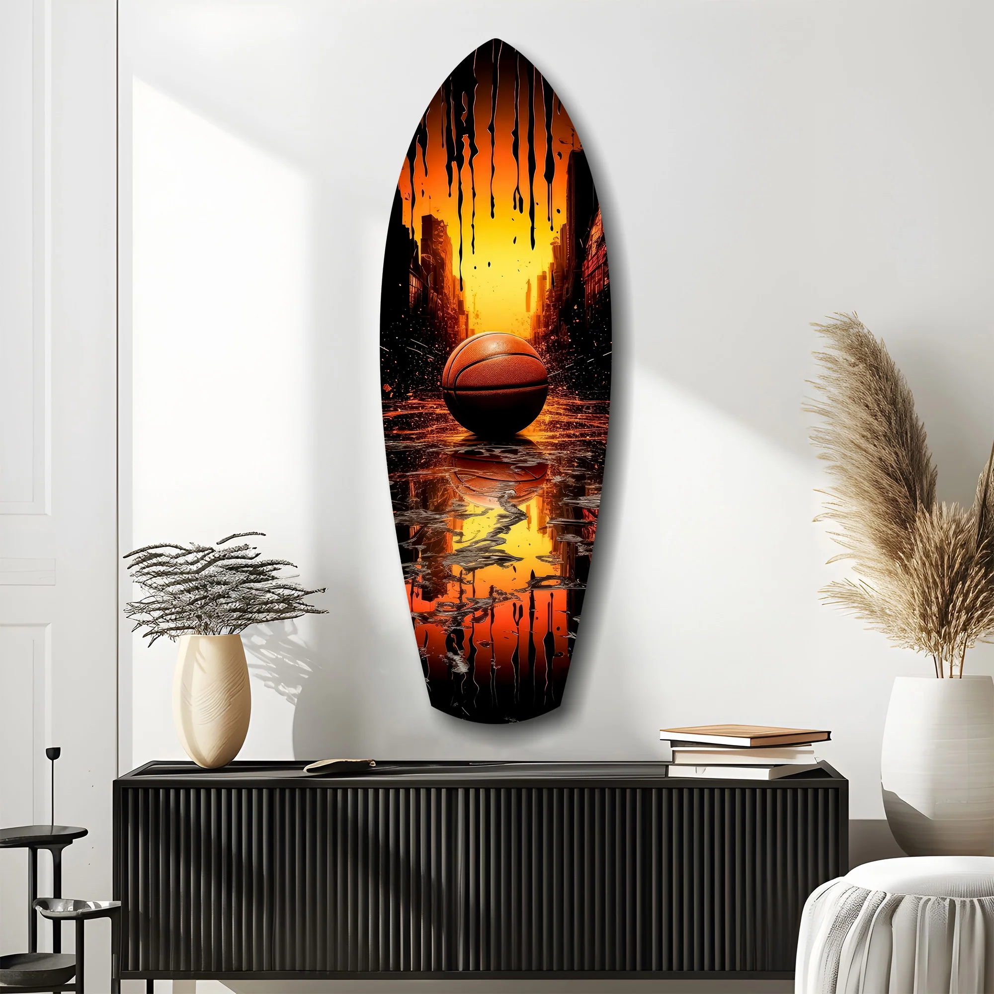 Basketball Sunset Cityscape Drip Glass Wall Art - Image 10