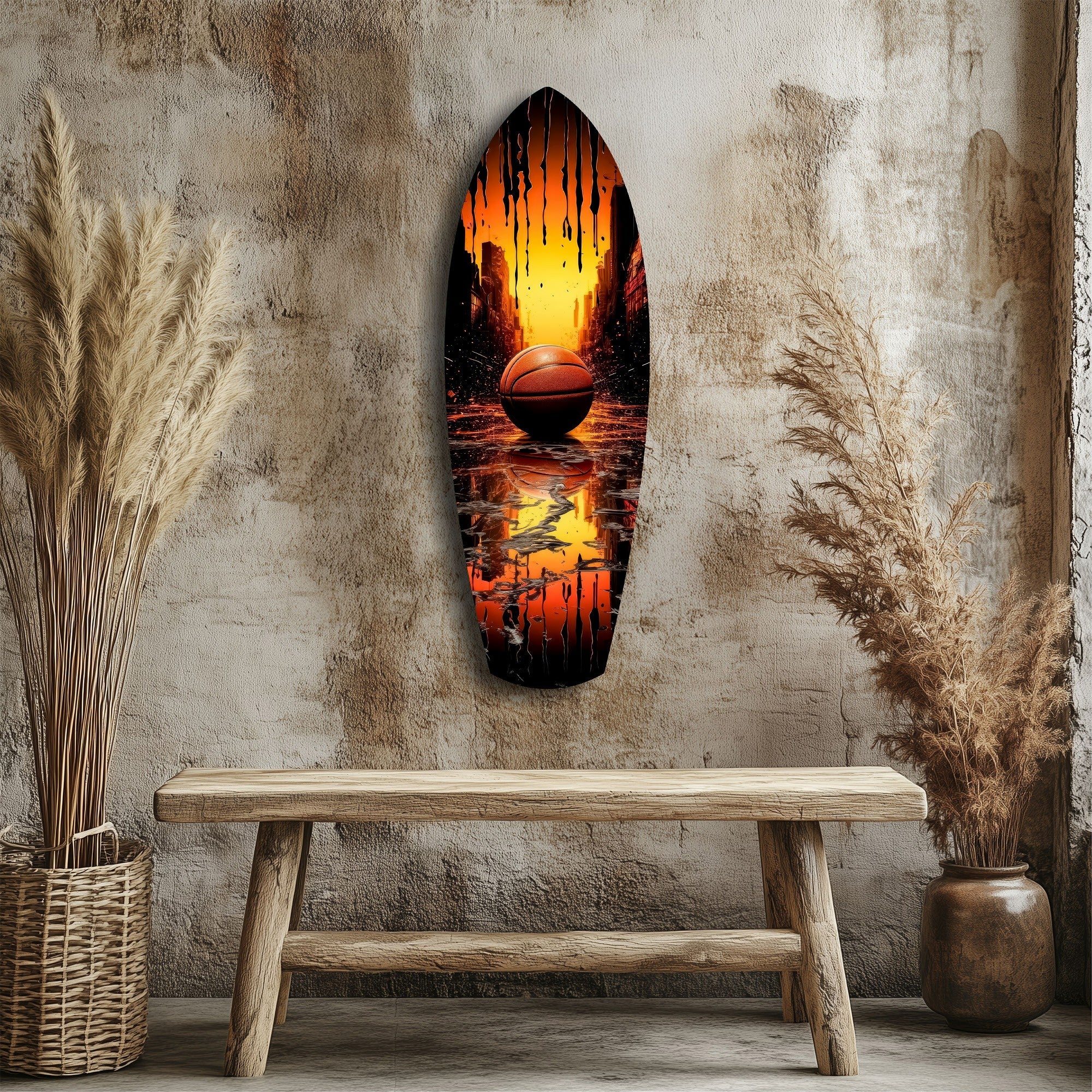Basketball Sunset Cityscape Drip Glass Wall Art - Image 3