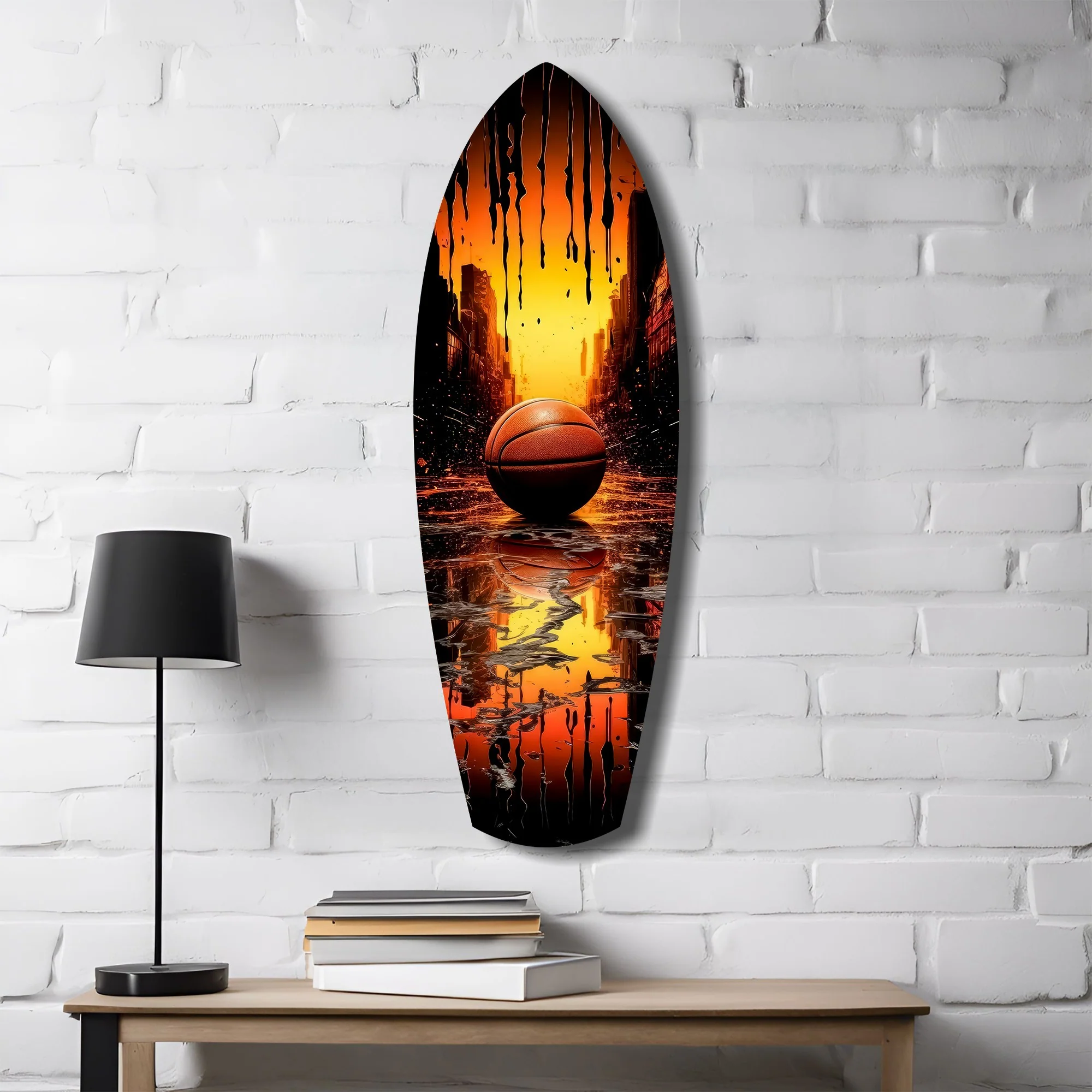 Basketball Sunset Cityscape Drip Glass Wall Art - Image 4