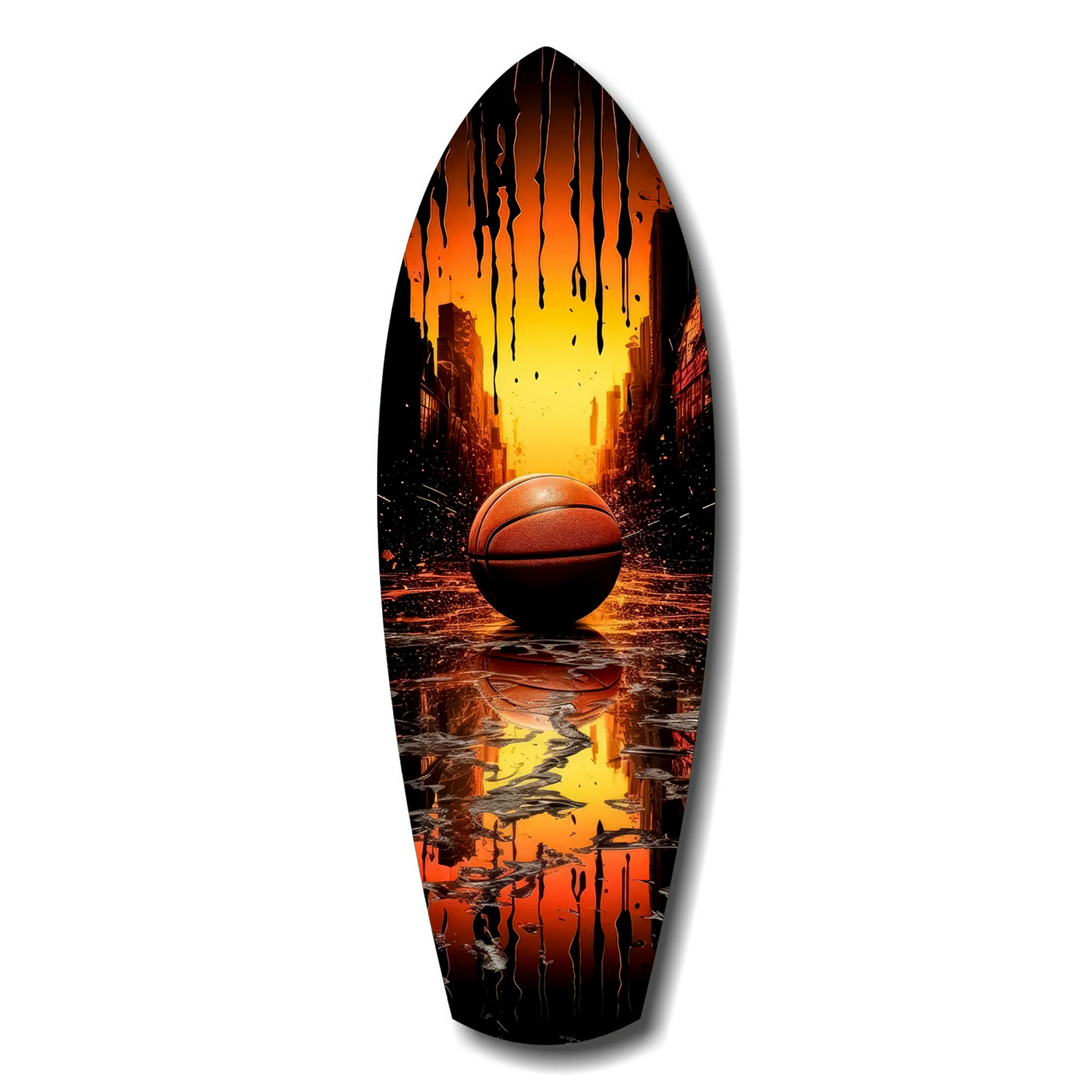 Basketball Sunset Cityscape Drip Glass Wall Art - Image 7