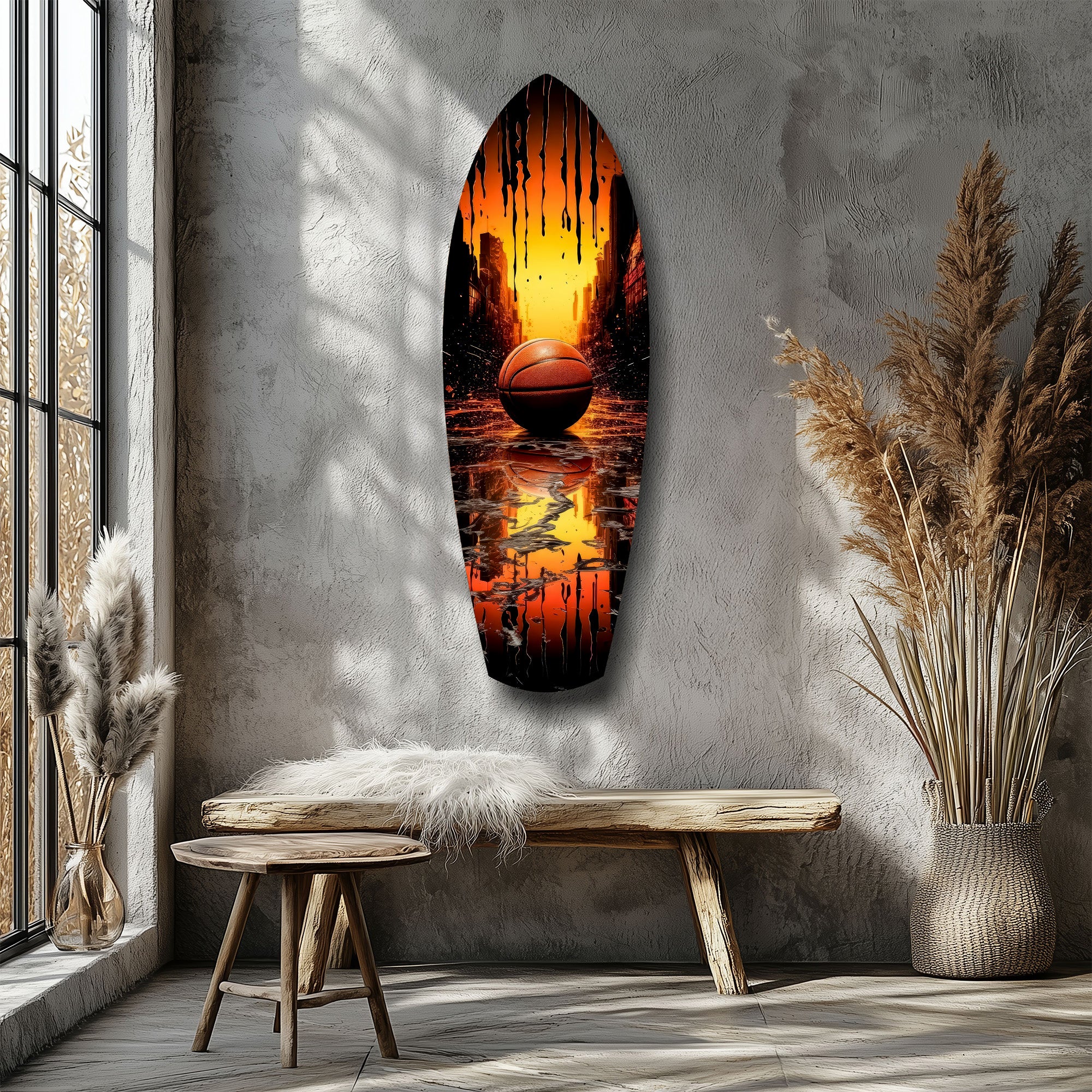 Basketball Sunset Cityscape Drip Glass Wall Art - Image 8