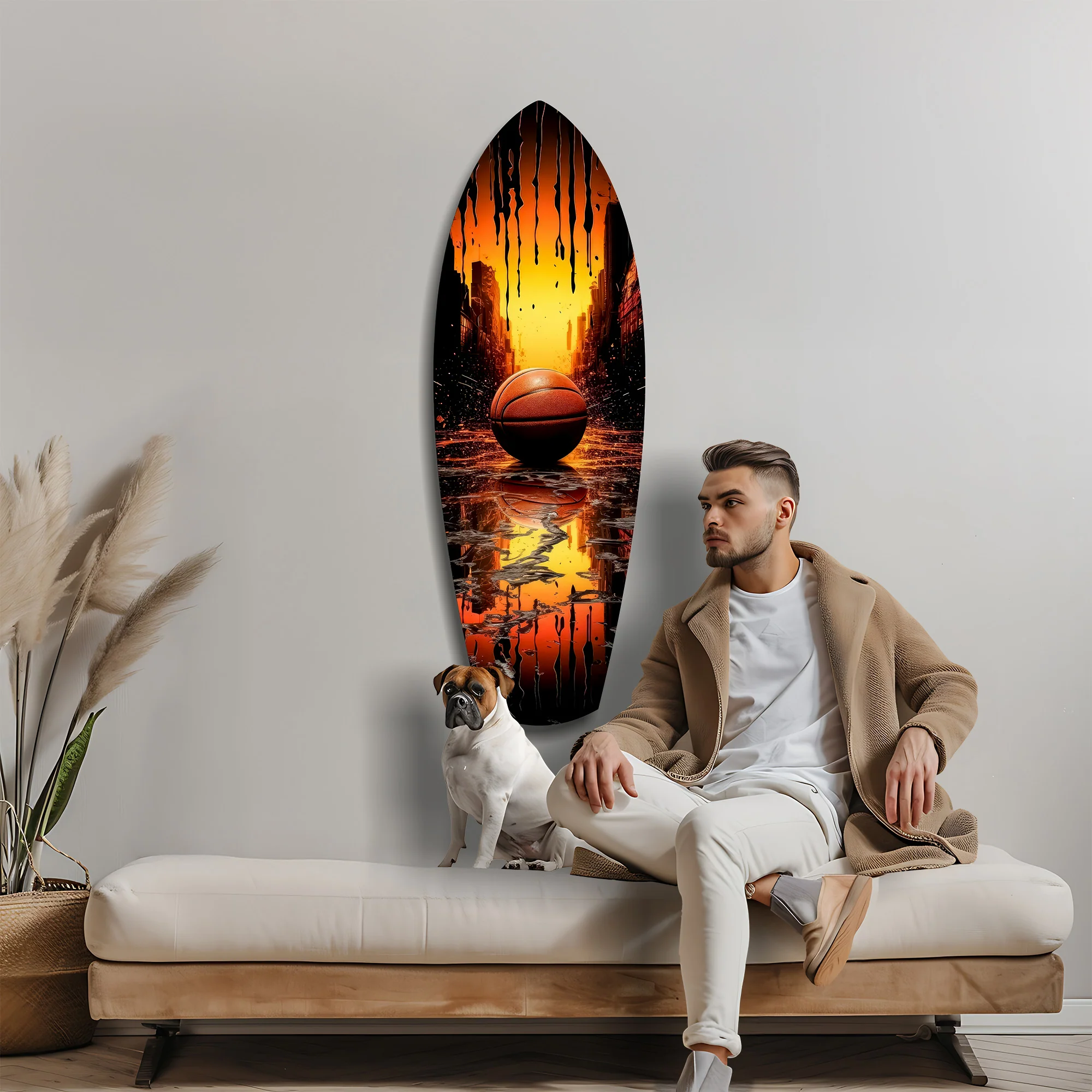 Basketball Sunset Cityscape Drip Glass Wall Art - Image 9