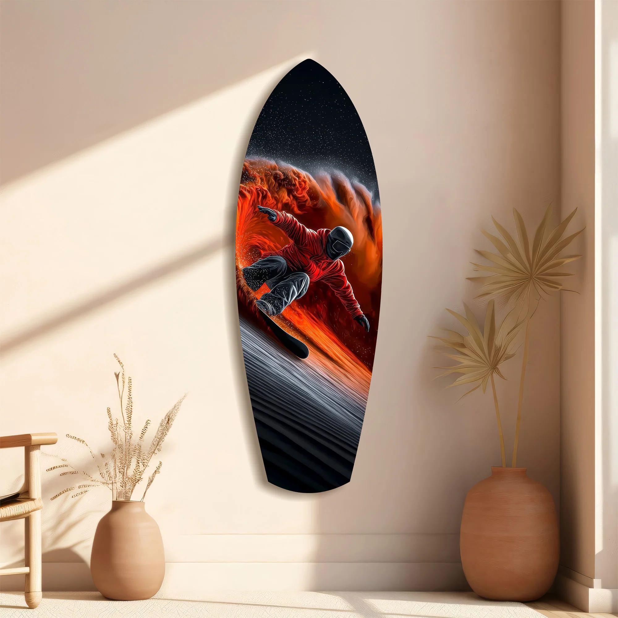 Snowboarder Fire Trail Adrenaline Glass Wall Art - Image 11