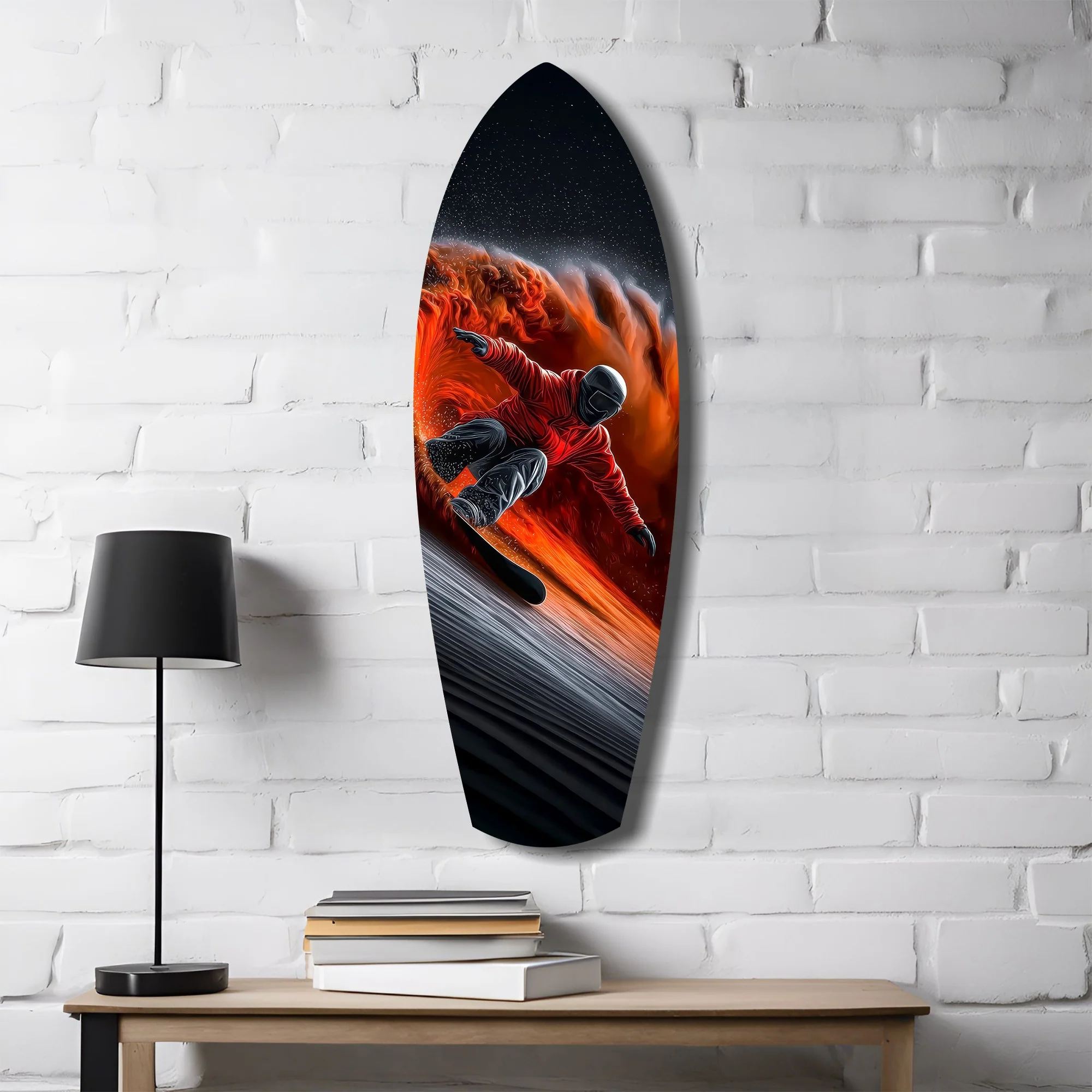 Snowboarder Fire Trail Adrenaline Glass Wall Art - Image 4