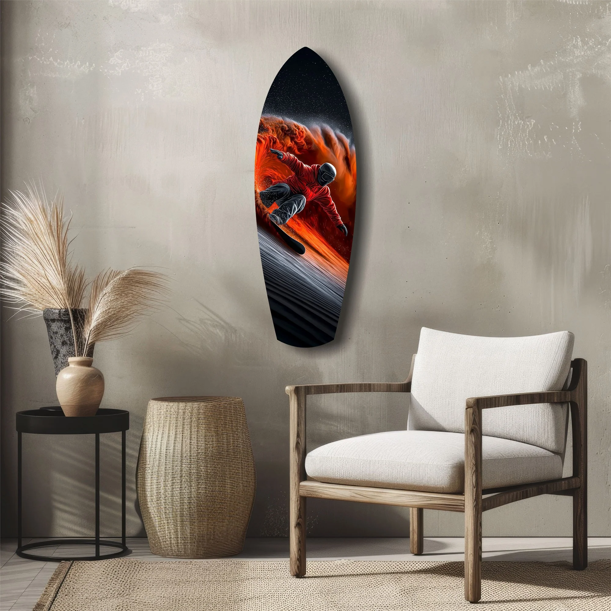 Snowboarder Fire Trail Adrenaline Glass Wall Art - Image 5