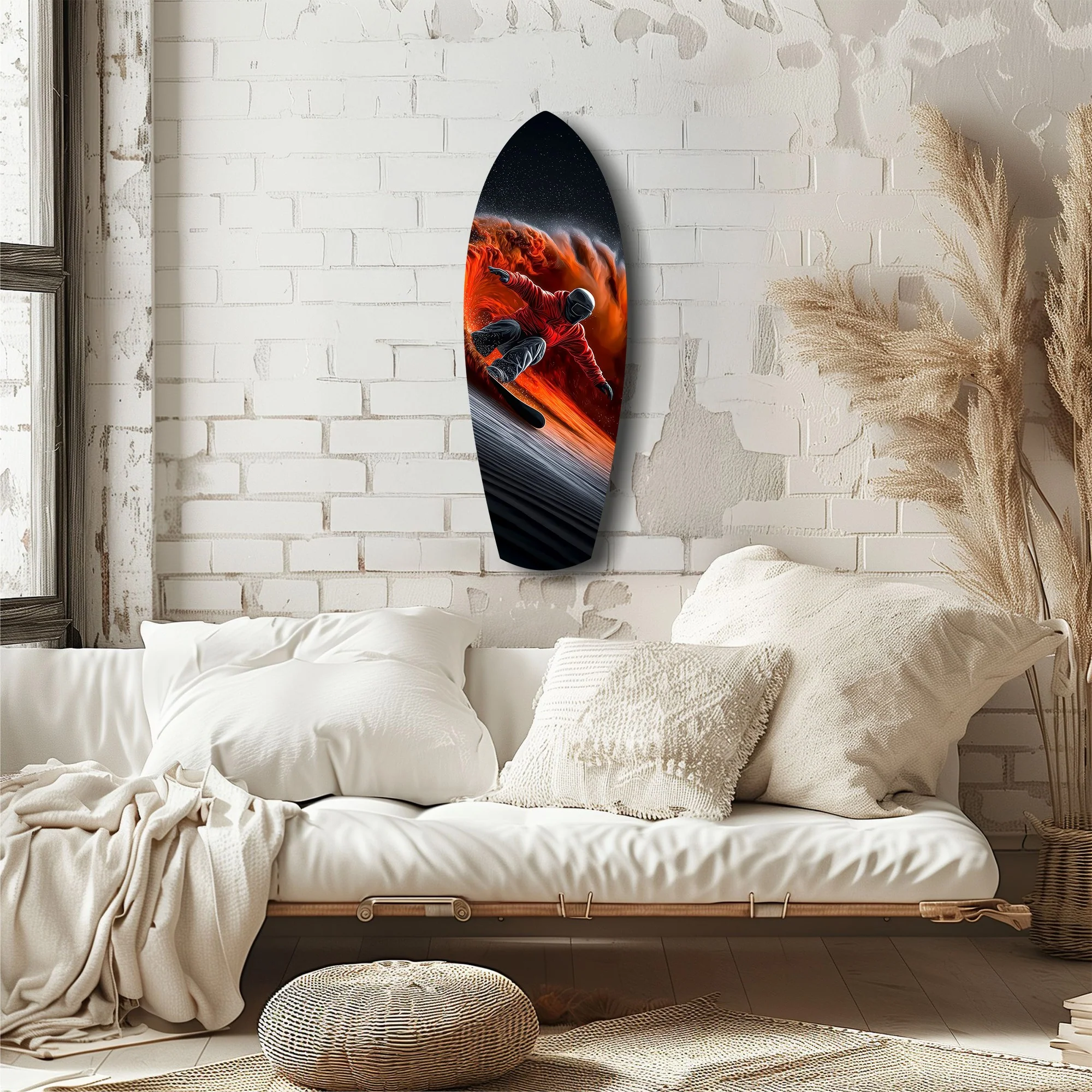 Snowboarder Fire Trail Adrenaline Glass Wall Art - Image 6