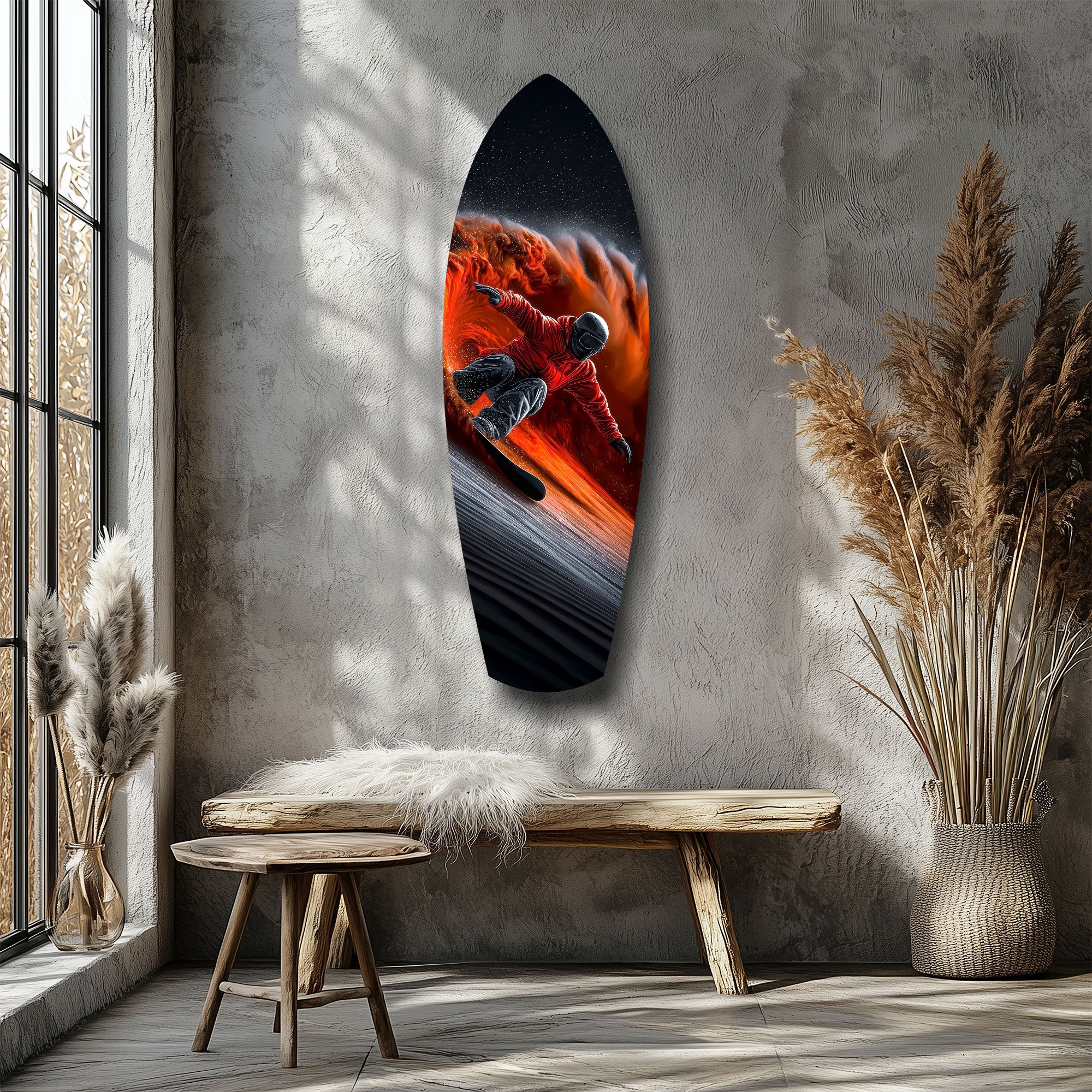 Snowboarder Fire Trail Adrenaline Glass Wall Art - Image 8