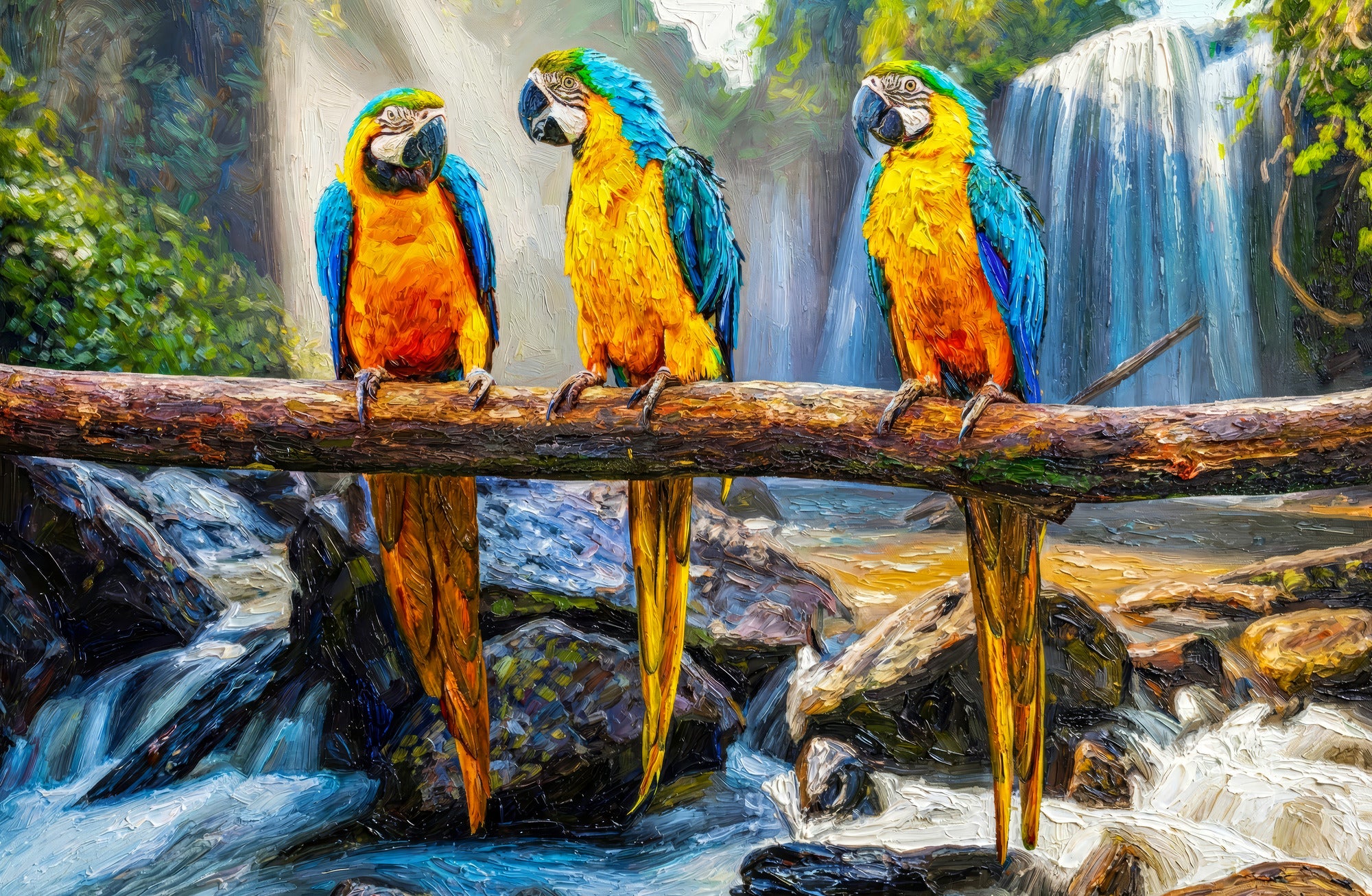 Tropical Trio Haven — 3D Haptic Embossed High-Gloss Luxury Wall Art