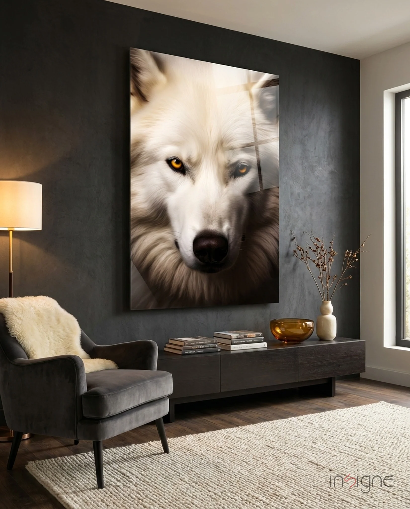The White Wolf's Gaze Glass Wall Art || Designer Collection