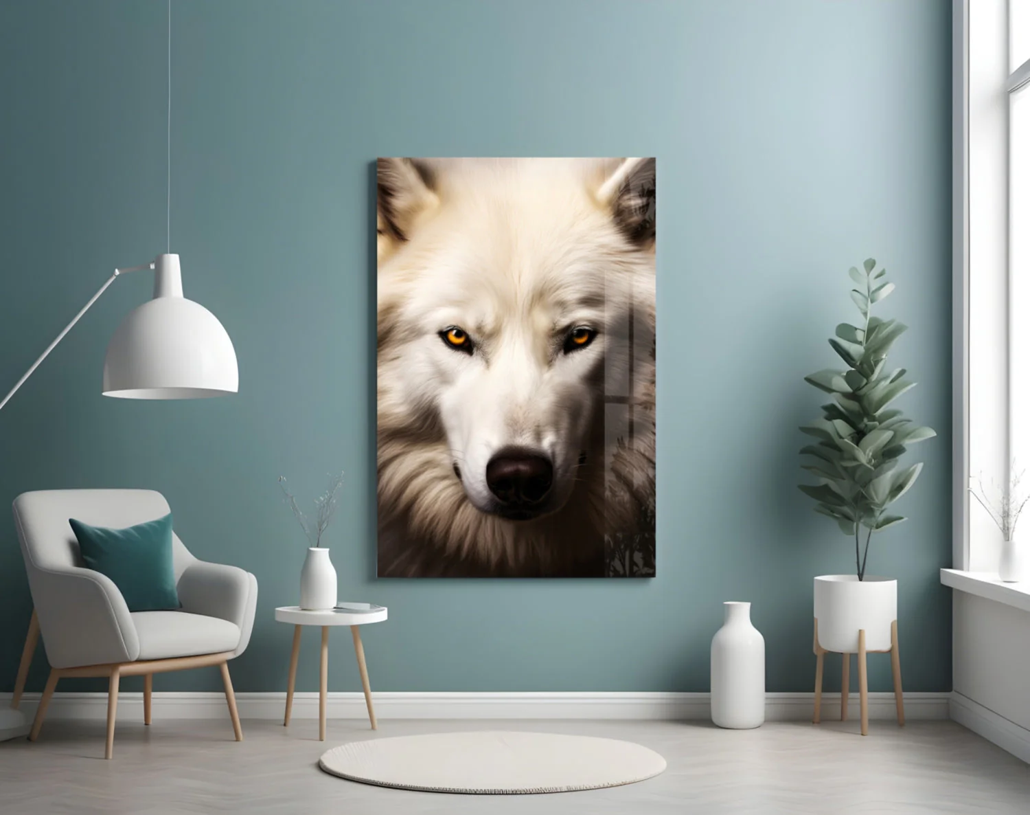 The White Wolf's Gaze Glass Wall Art || Designer Collection - Image 5