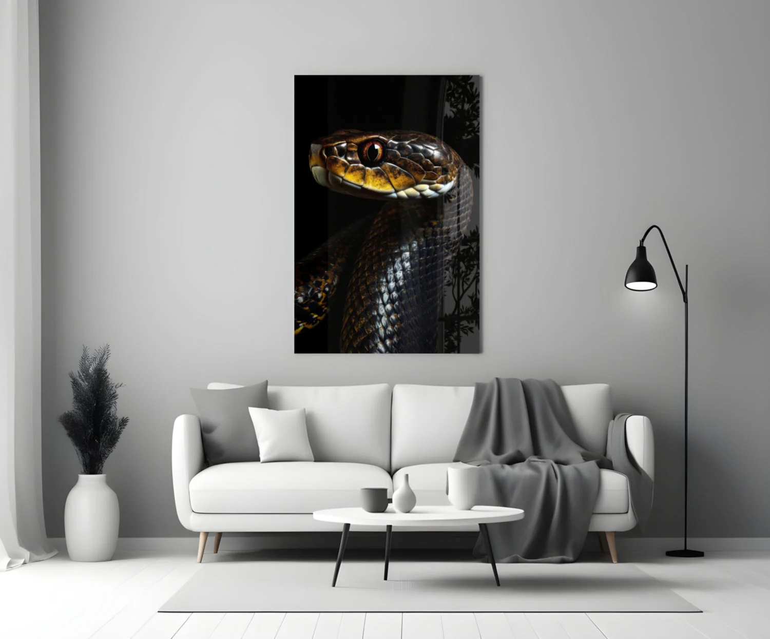 Golden-Eyed Black Snake Glass Wall Art || Designer Collection - Image 4
