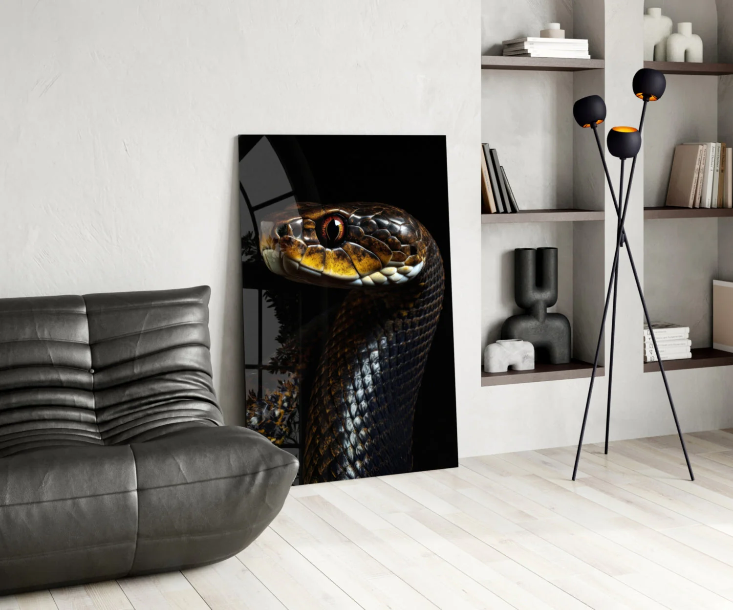 Golden-Eyed Black Snake Glass Wall Art || Designer Collection - Image 6