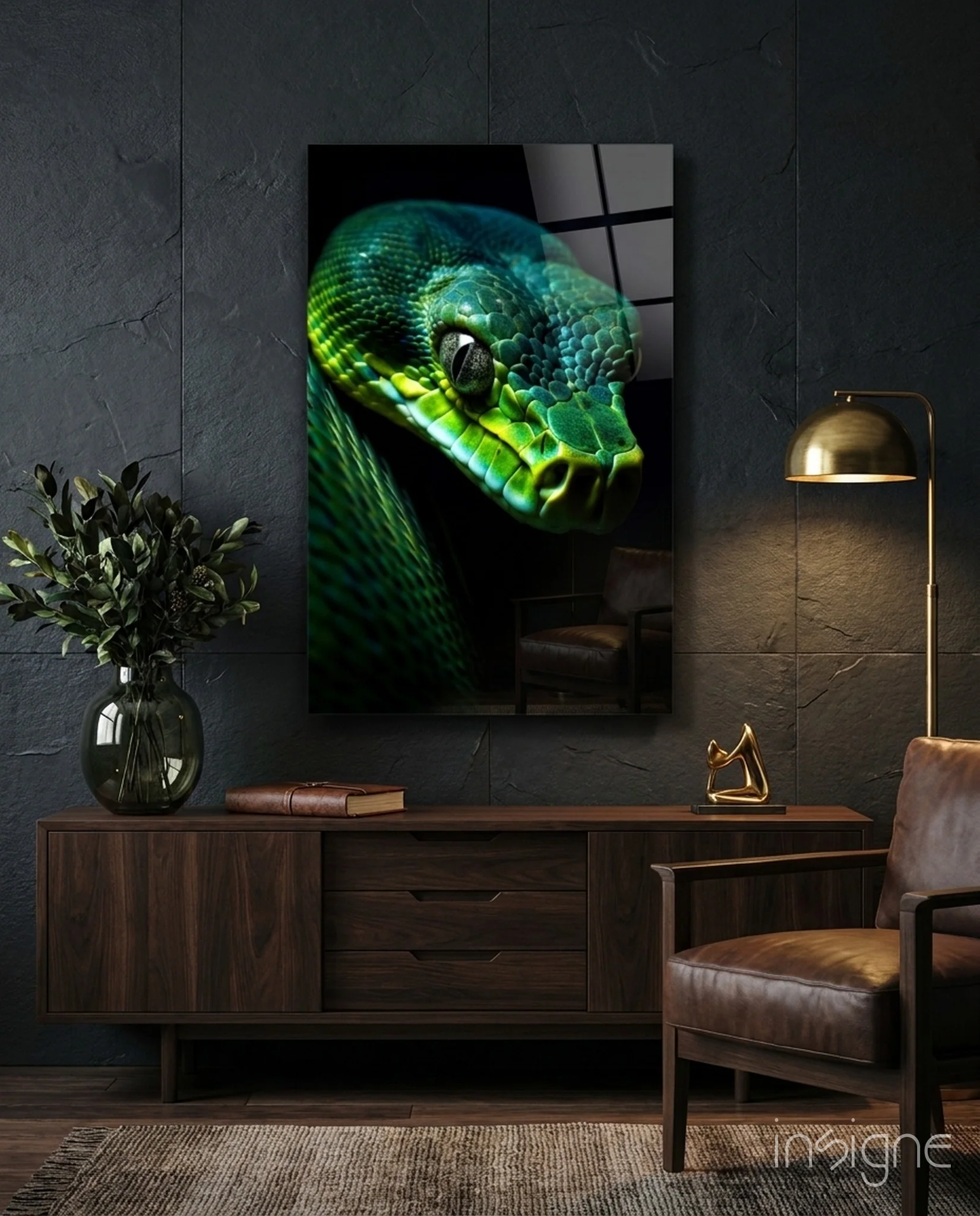 Emerald Green Viper Glass Wall Art || Designer Collection
