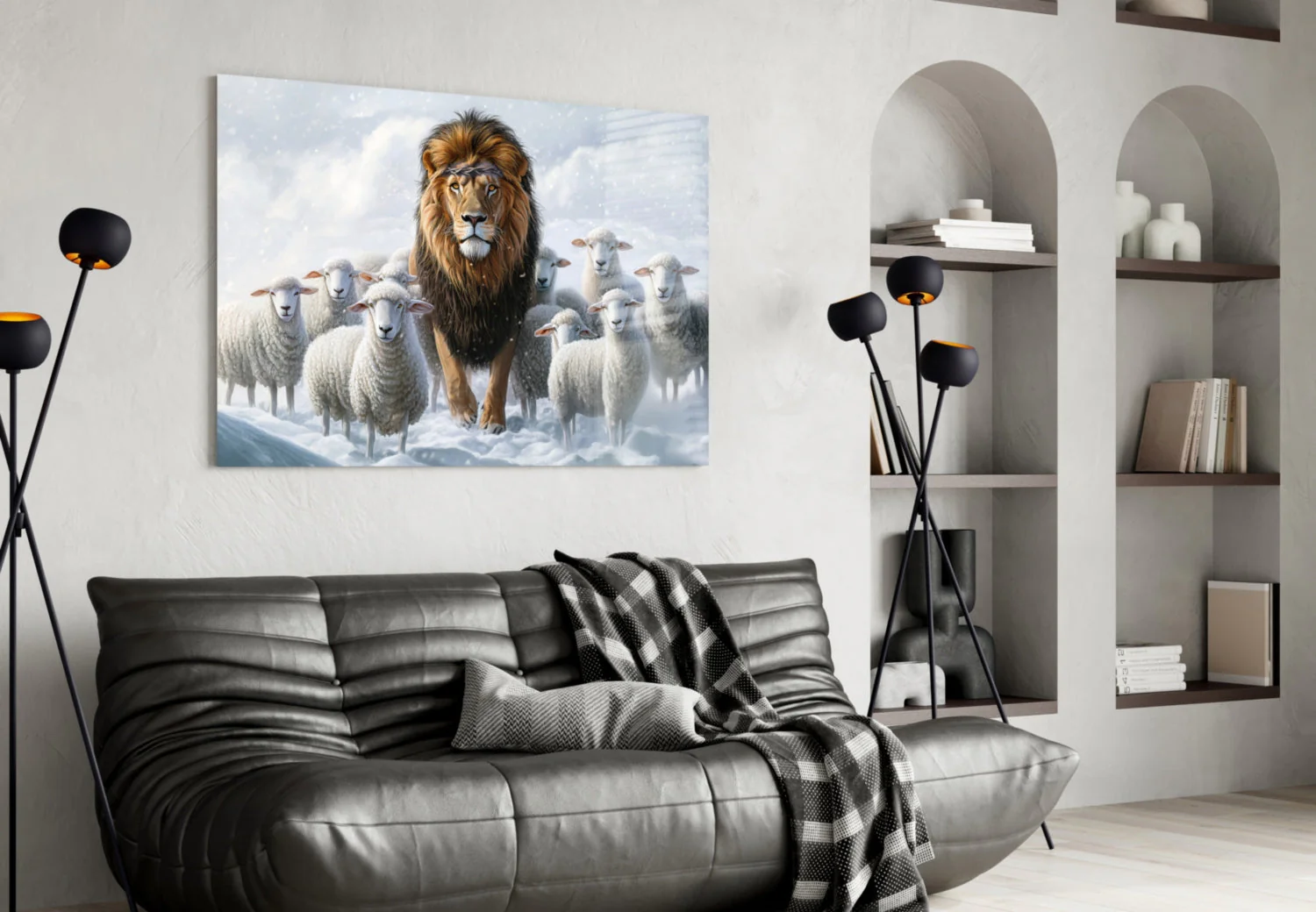 The Lion and the Lambs: Snowy Kingdom Glass Wall Art || Designer Collection - Image 5