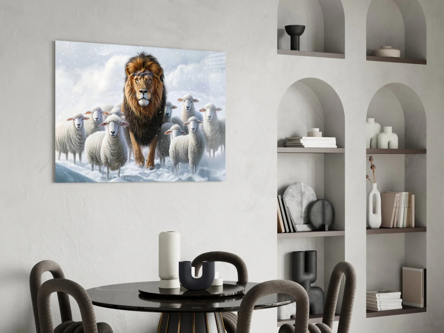 The Lion and the Lambs: Snowy Kingdom Glass Wall Art || Designer Collection - Image 6