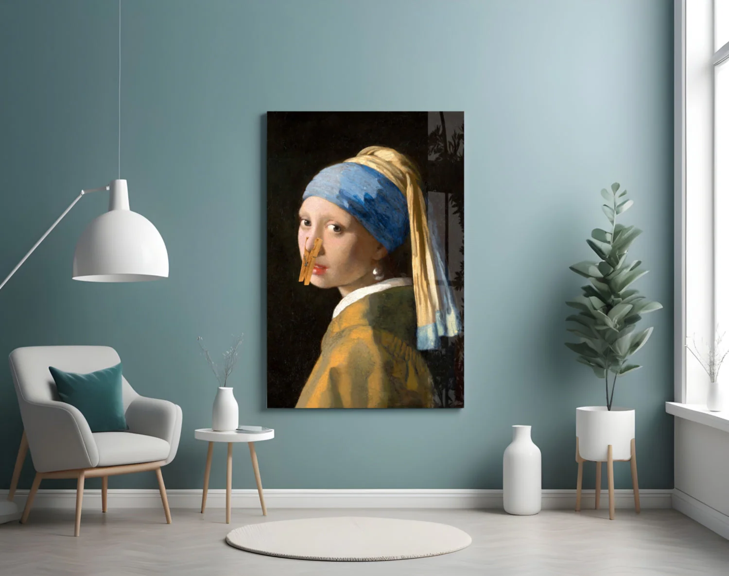 Girl Stuck on Clothespin Glass Wall Art || Designer Collection - Image 4