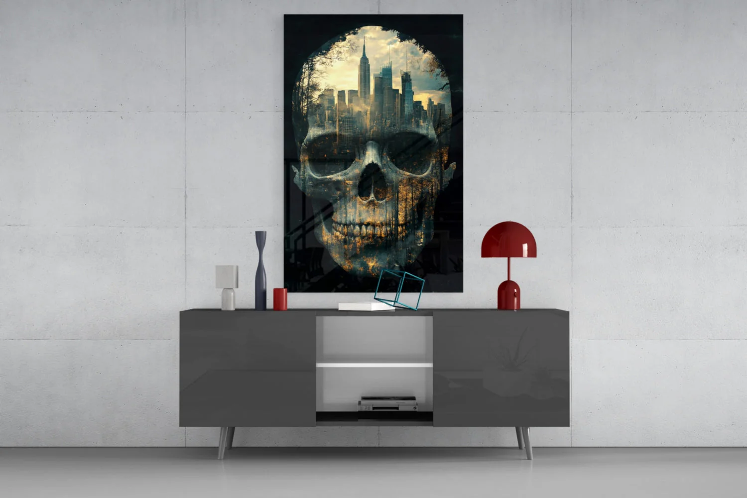 City Skull Glass Wall Art || Designer Collection - Image 8