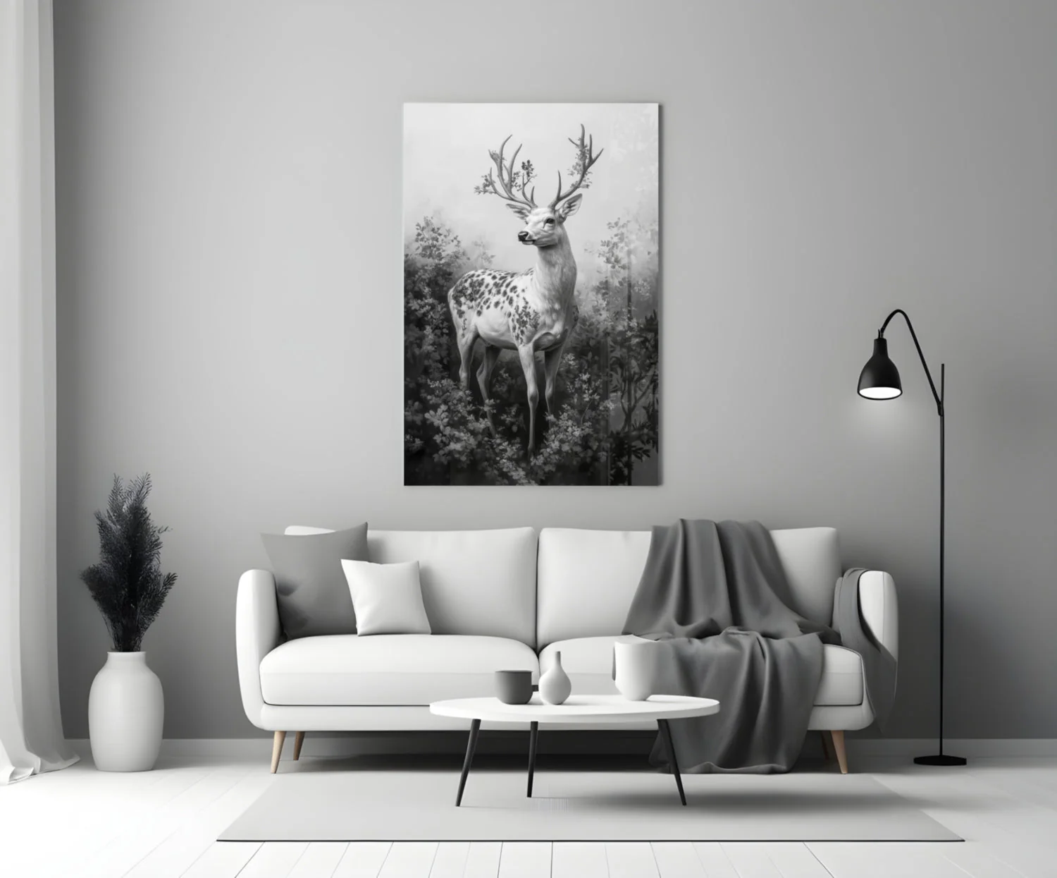Monochrome Deer Glass Wall Art || Designer Collection - Image 3