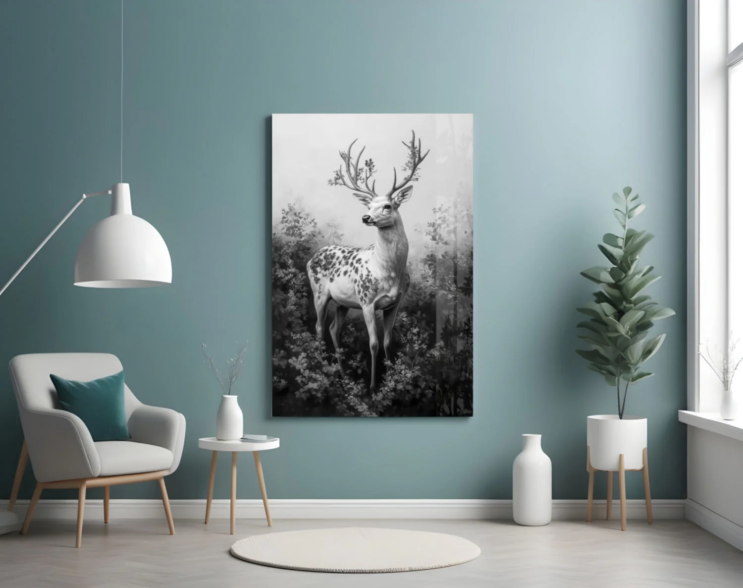 Monochrome Deer Glass Wall Art || Designer Collection - Image 4