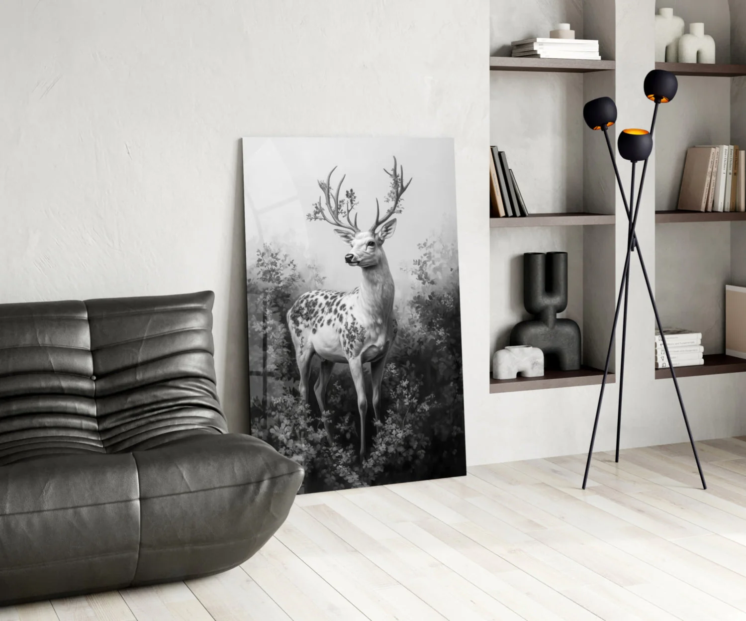 Monochrome Deer Glass Wall Art || Designer Collection - Image 5