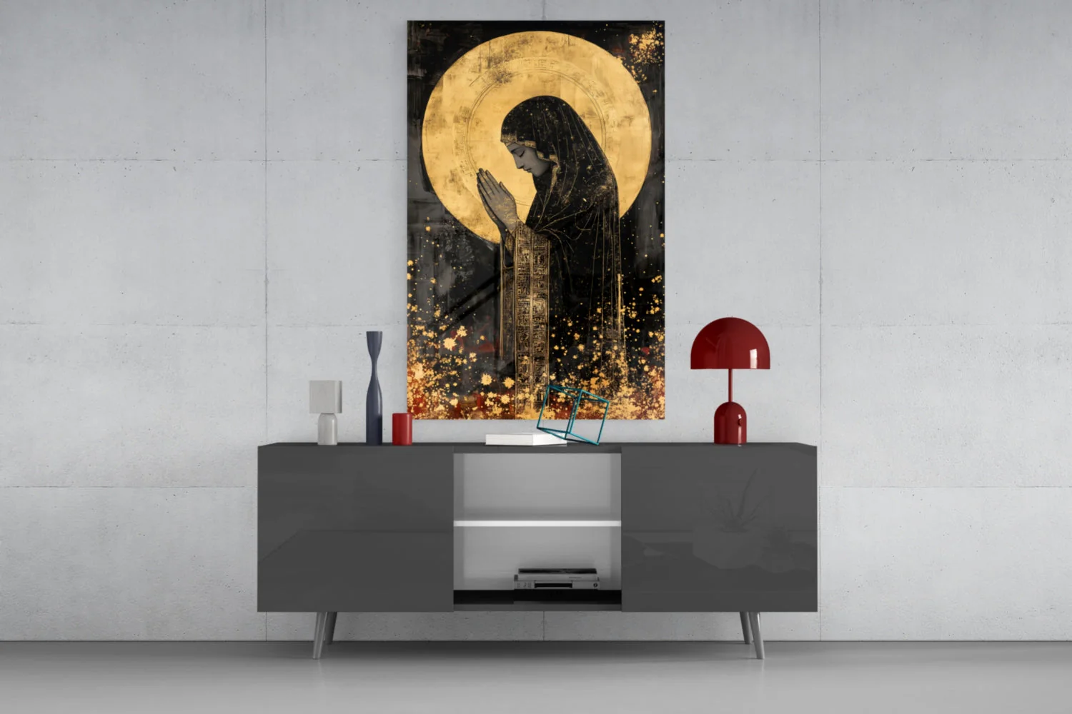 Golden Prayers of Mary Glass Wall Art || Designer Collection - Image 8