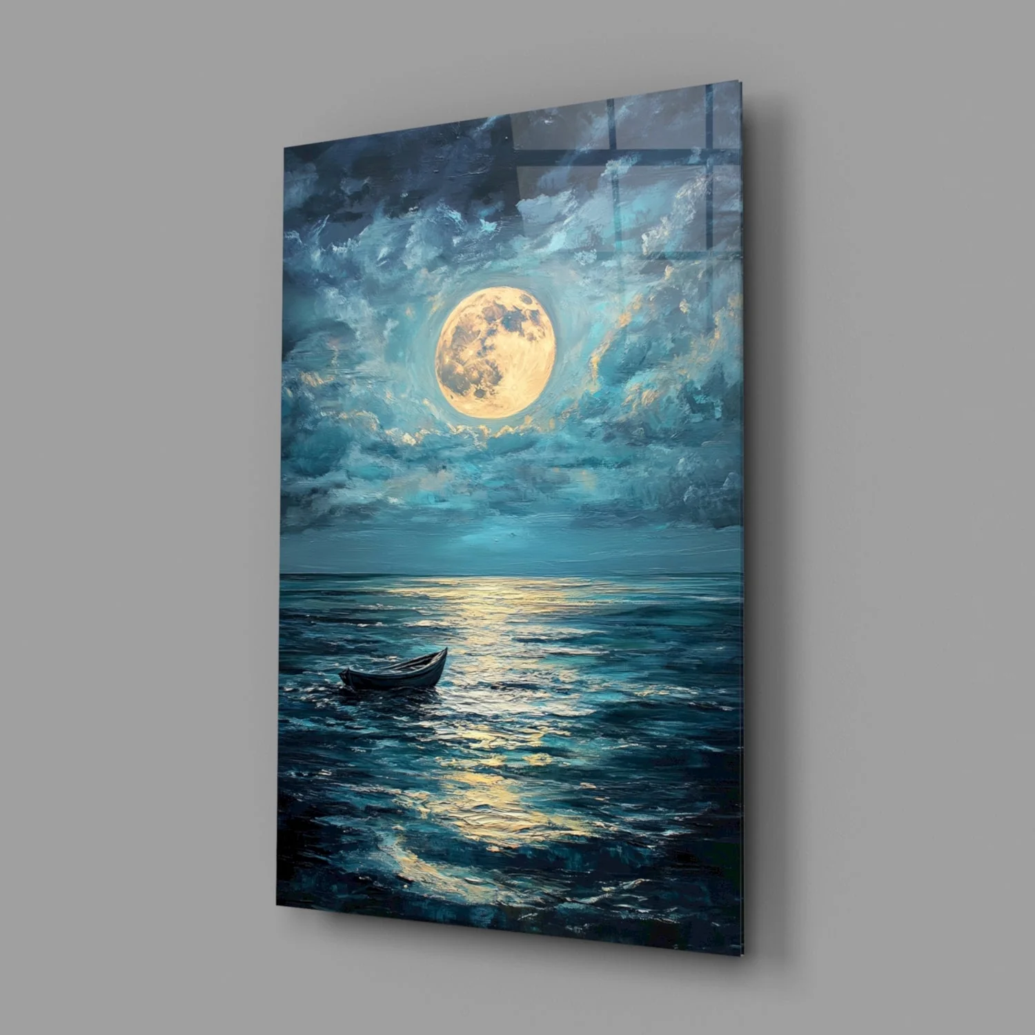 Boat in the Full Moon Glass Wall Art || Designer Collection - Image 2
