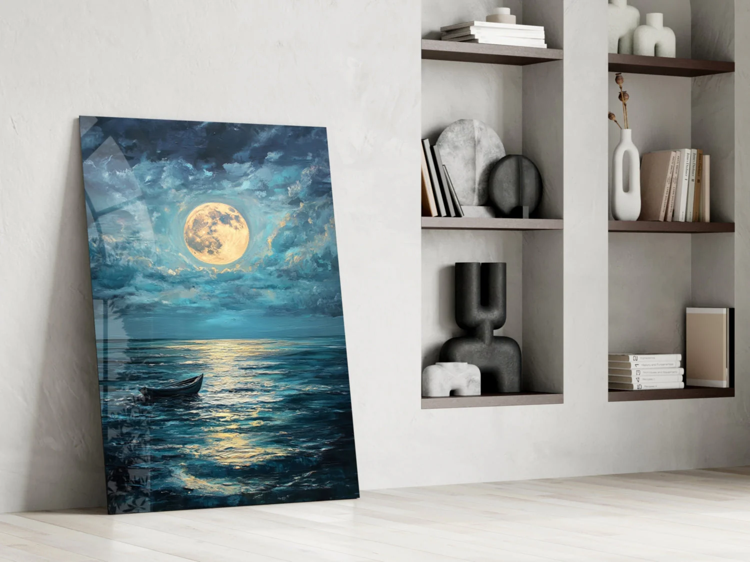 Boat in the Full Moon Glass Wall Art || Designer Collection - Image 6