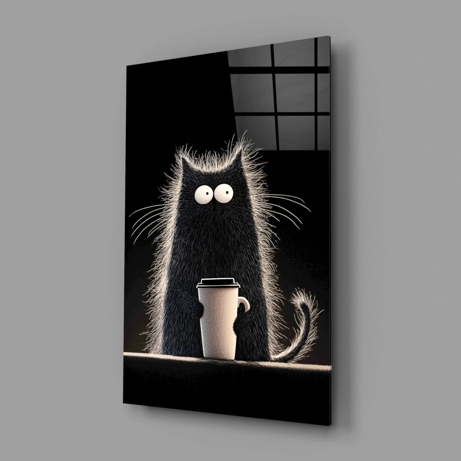 Coffee Lover Cat Glass Wall Art || Designer Collection - Image 2