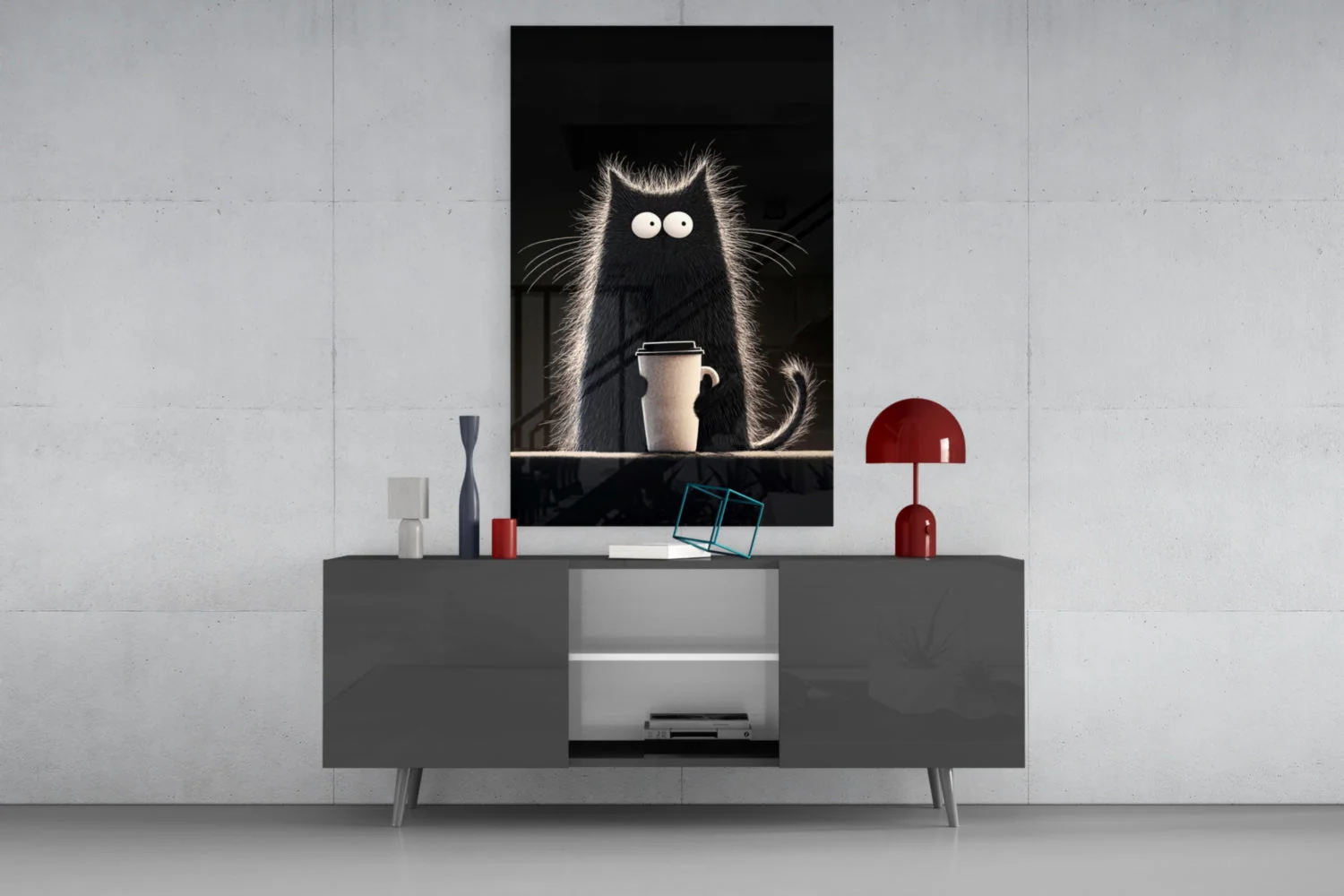 Coffee Lover Cat Glass Wall Art || Designer Collection - Image 8