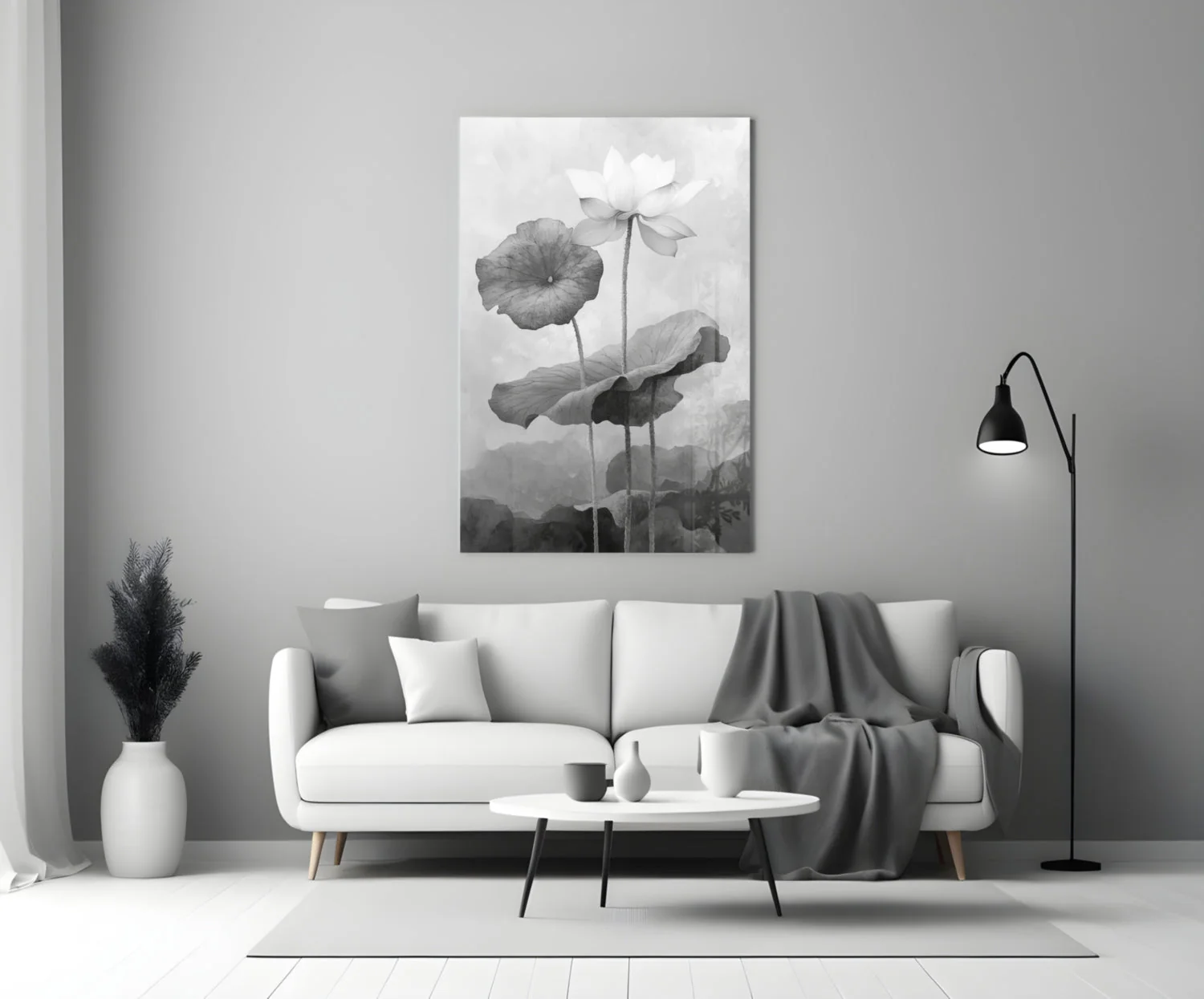 Black and White Water Lily Glass Wall Art || Designer Collection - Image 3