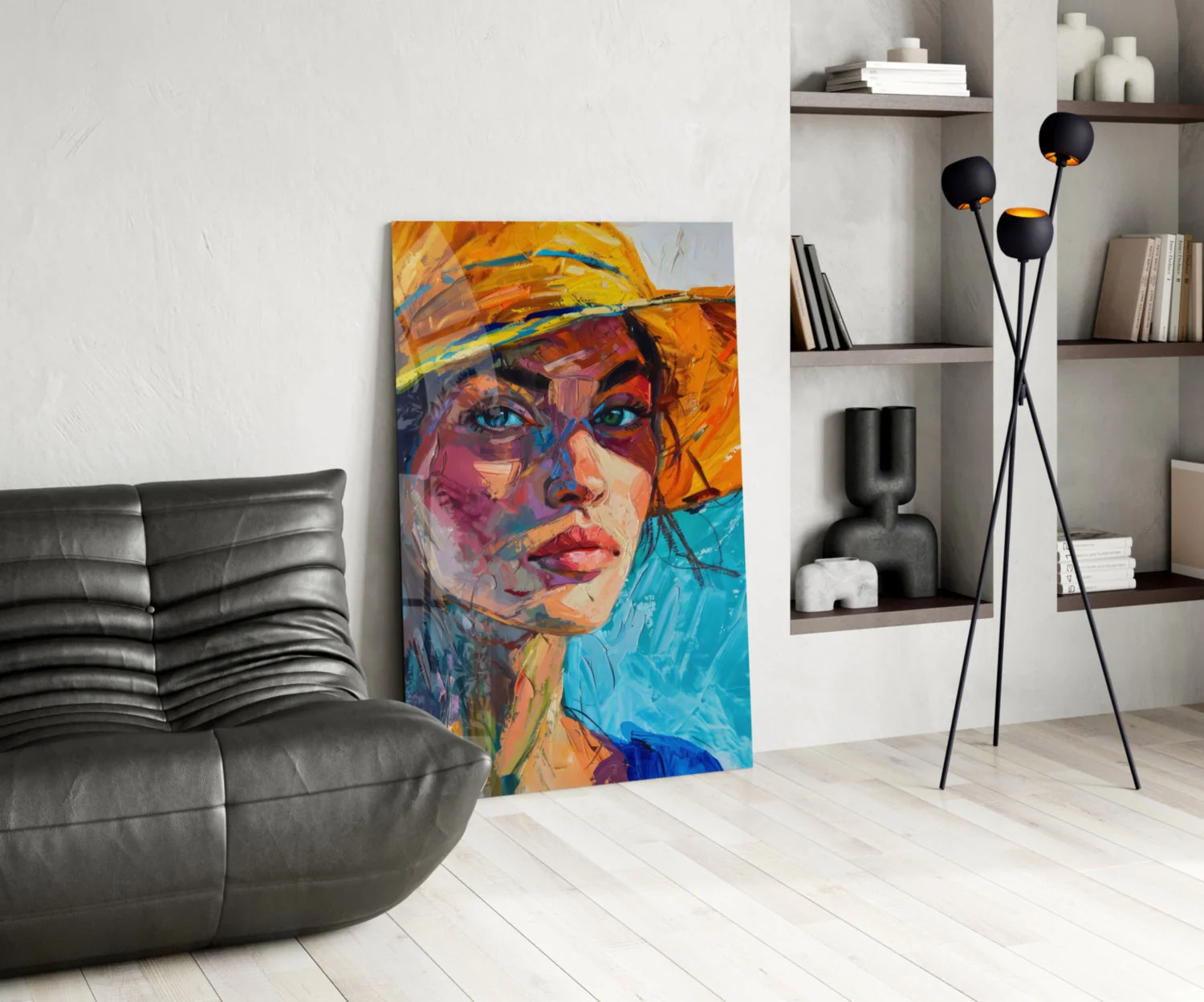 Woman in Orange Hat Glass Wall Art || Designer Collection - Image 5