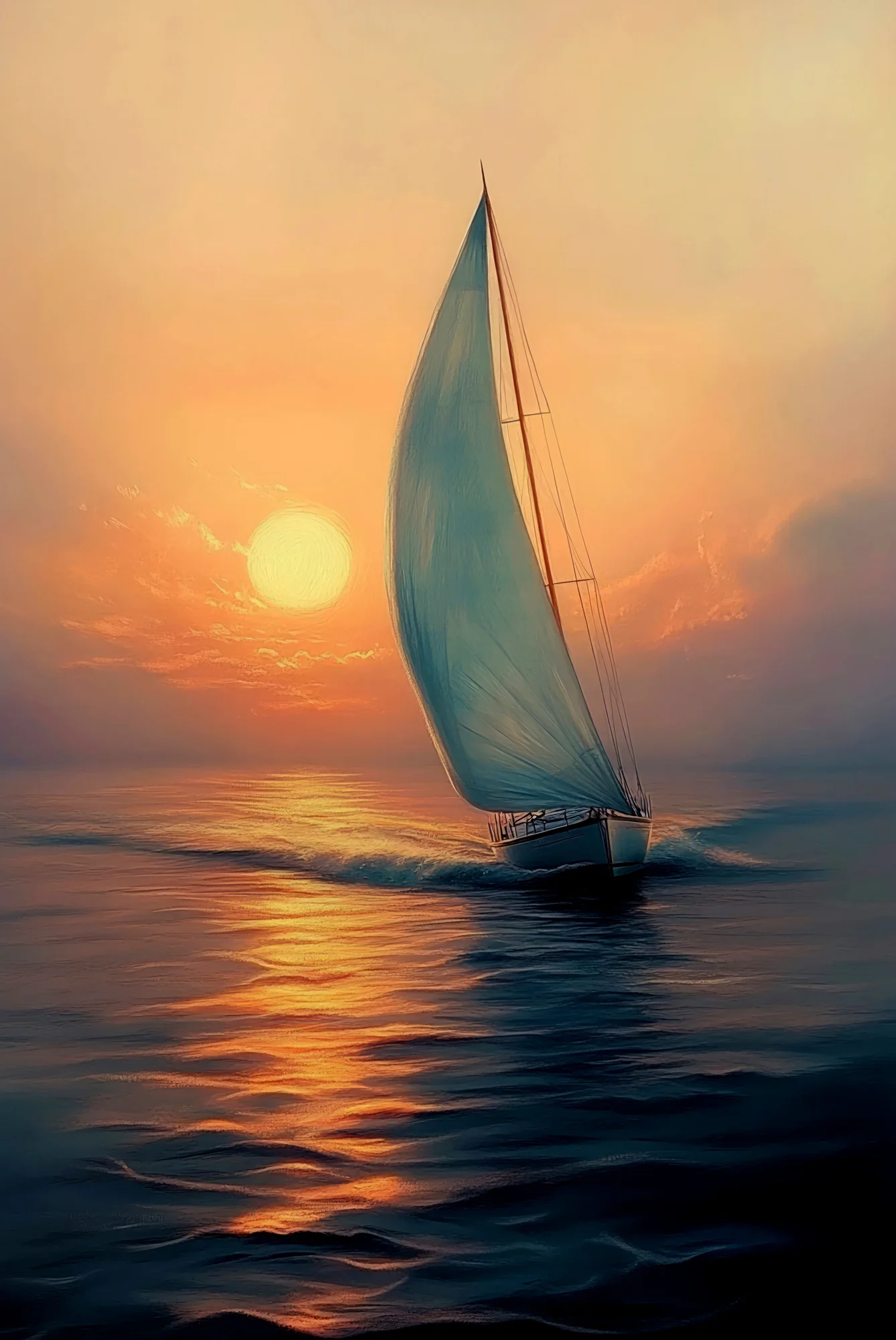 Azure Voyage: Golden Horizon — 3D Haptic Embossed High-Gloss Luxury Wall Art