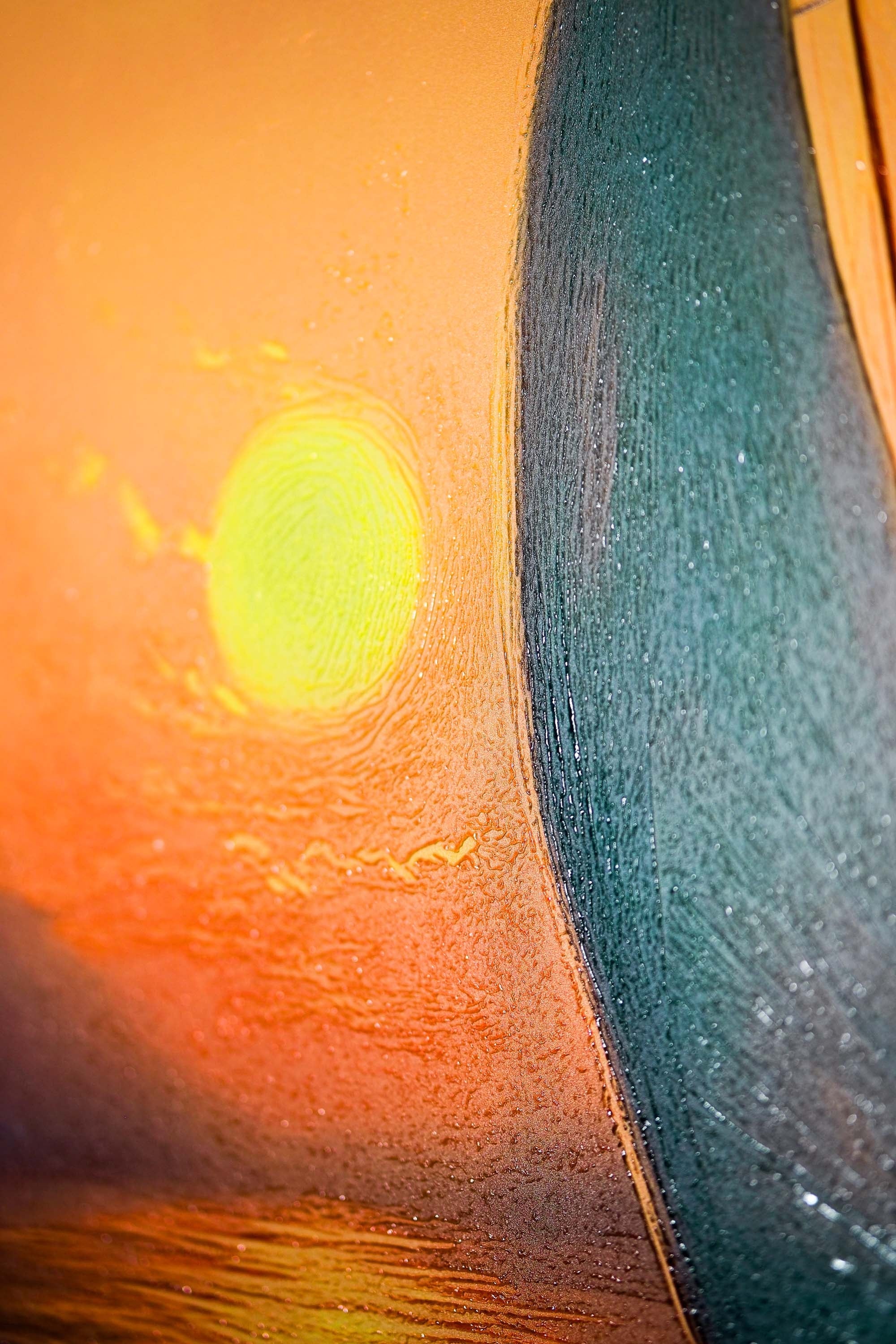 Azure Voyage: Golden Horizon — 3D Haptic Embossed High-Gloss Luxury Wall Art - Image 4