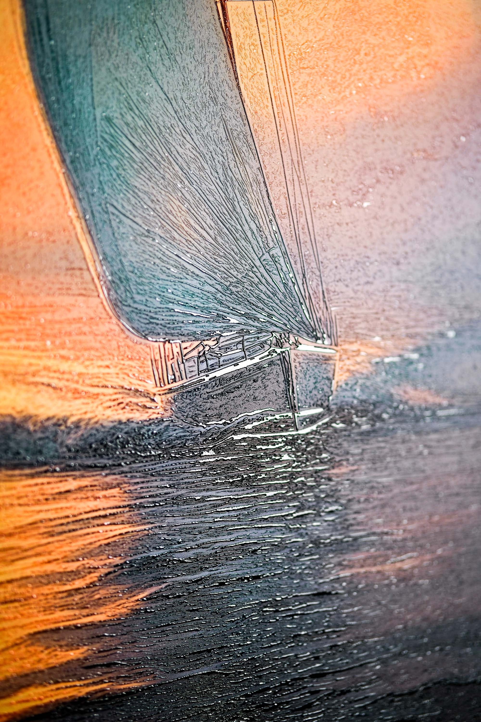 Azure Voyage: Golden Horizon — 3D Haptic Embossed High-Gloss Luxury Wall Art - Image 6