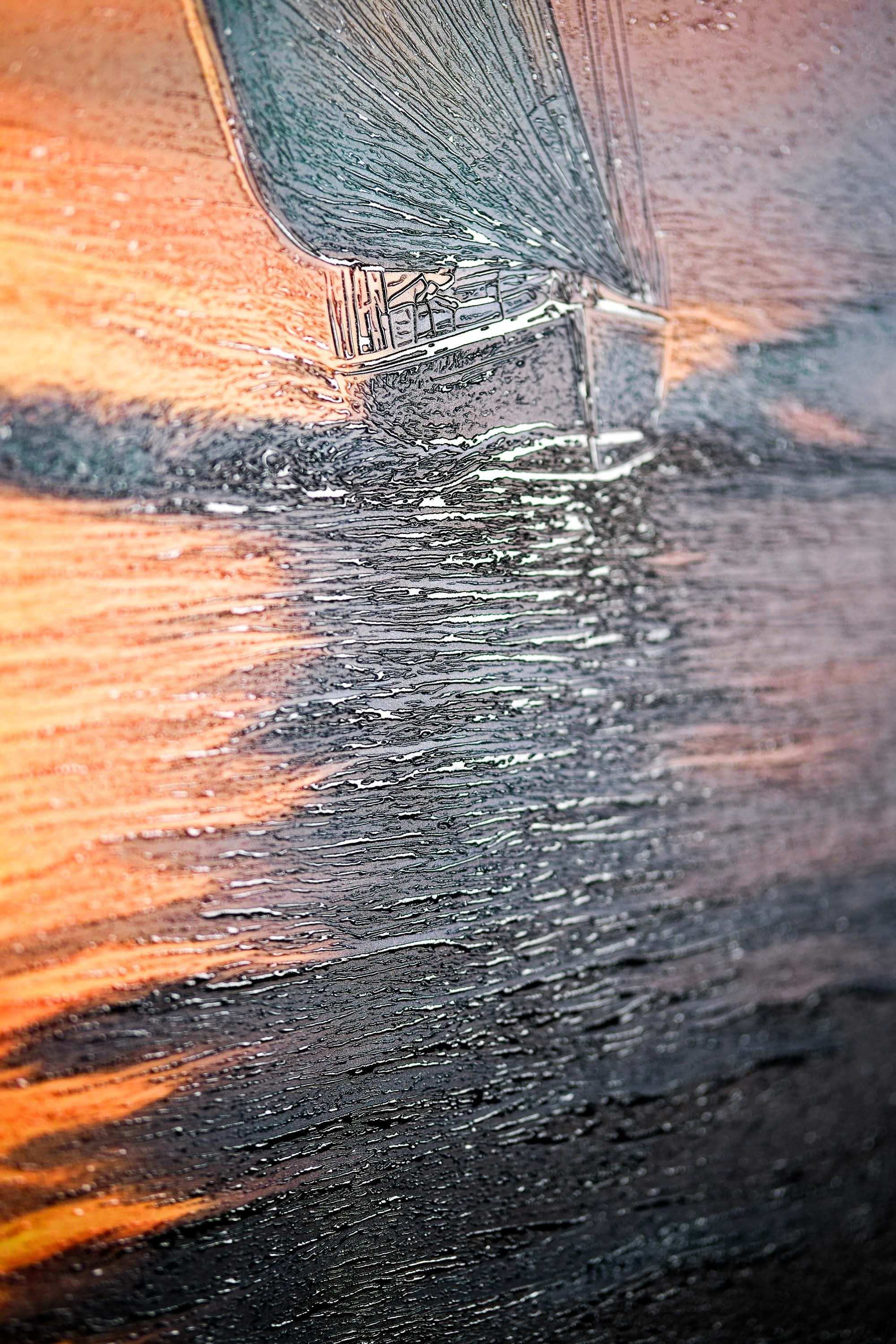 Azure Voyage: Golden Horizon — 3D Haptic Embossed High-Gloss Luxury Wall Art - Image 7