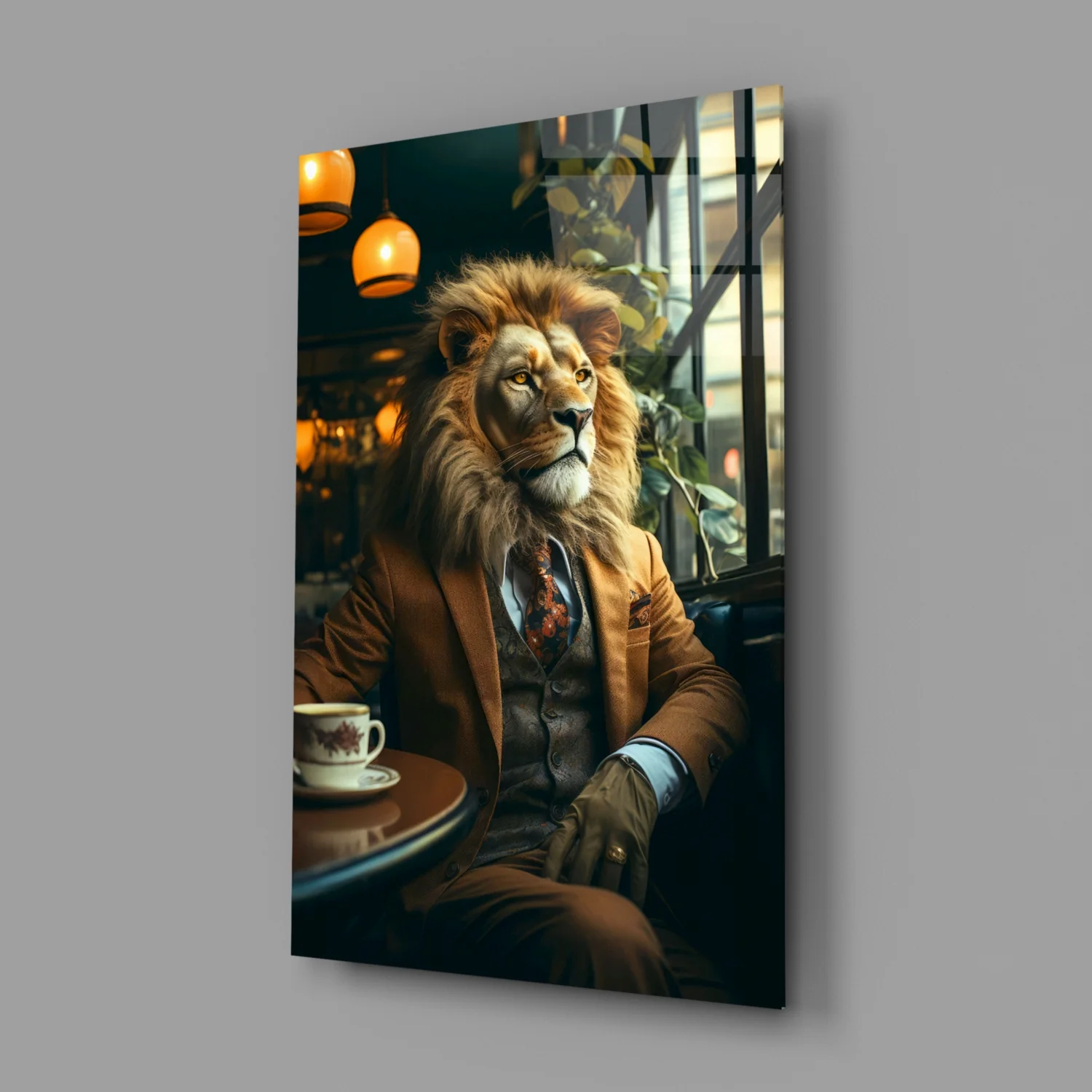Lion Gentleman Glass Wall Art - Image 2