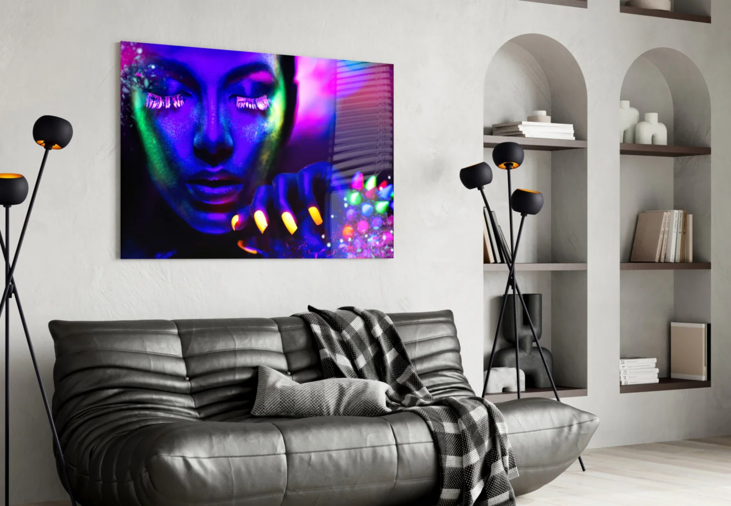 Neon Woman Glass Wall Art - Image 4