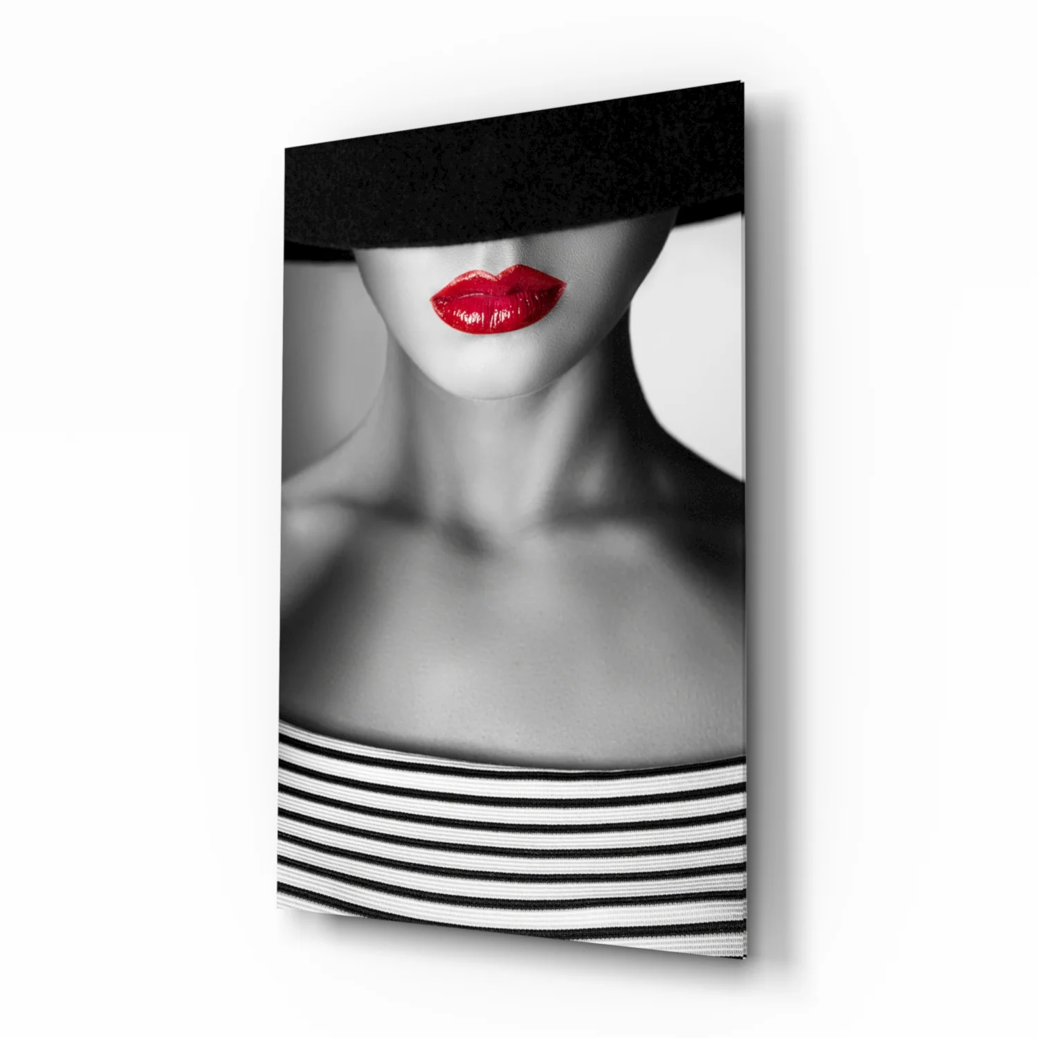 Red Lips Portrait Glass Wall Art