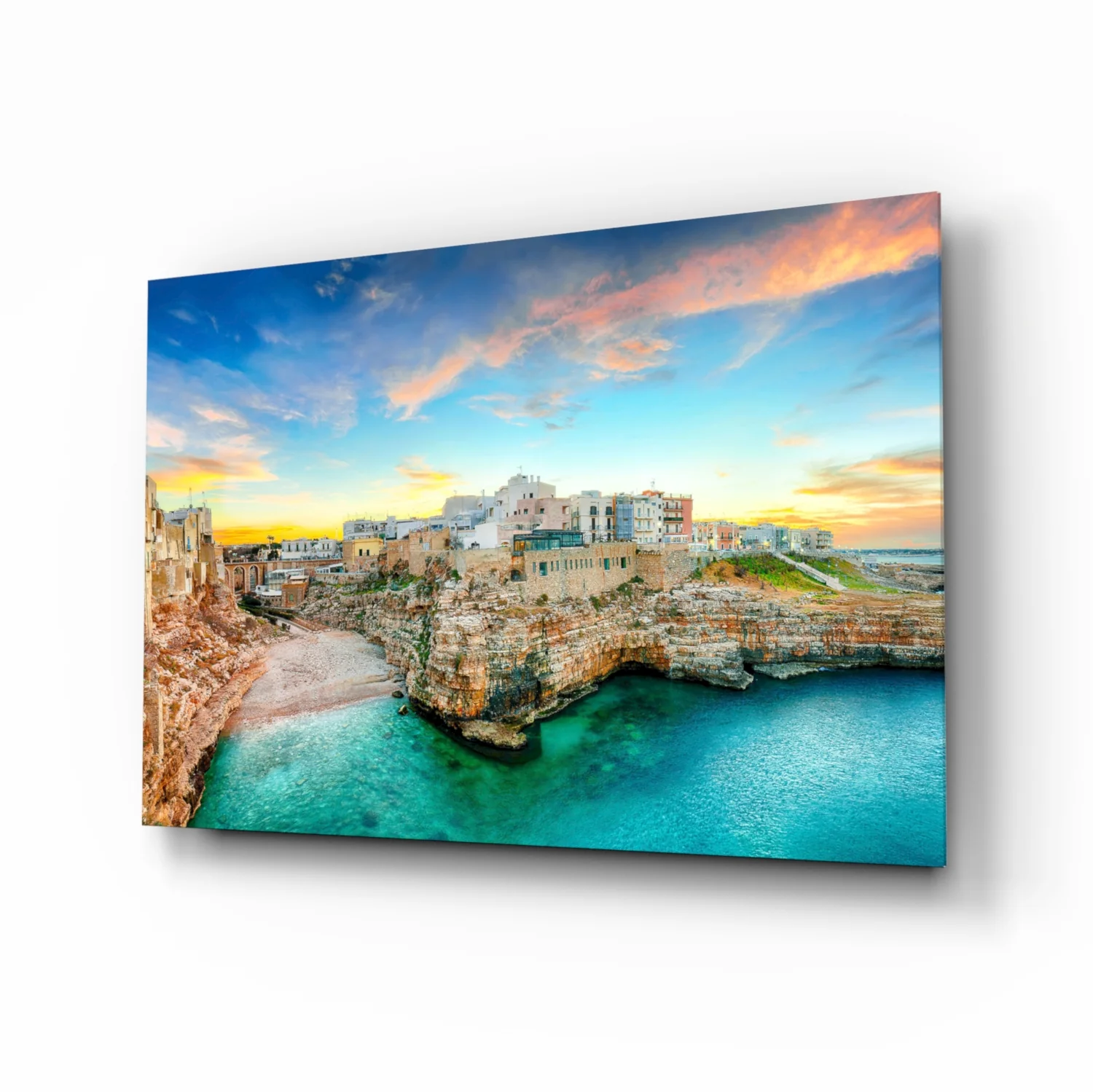 Cliff Village Coastal Glass Wall Art