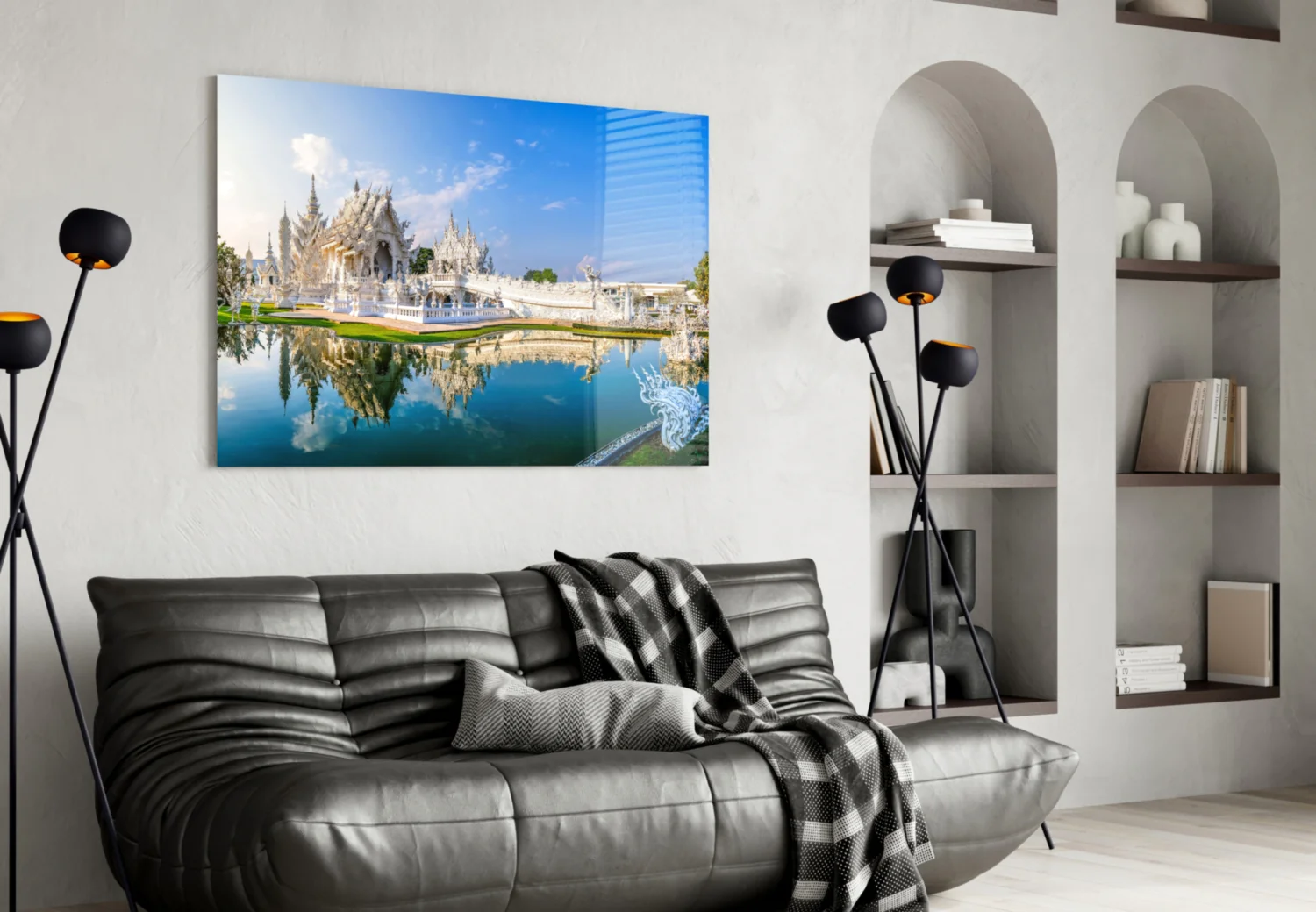 Elegant White Temple Reflection Glass Wall Art - Image 4