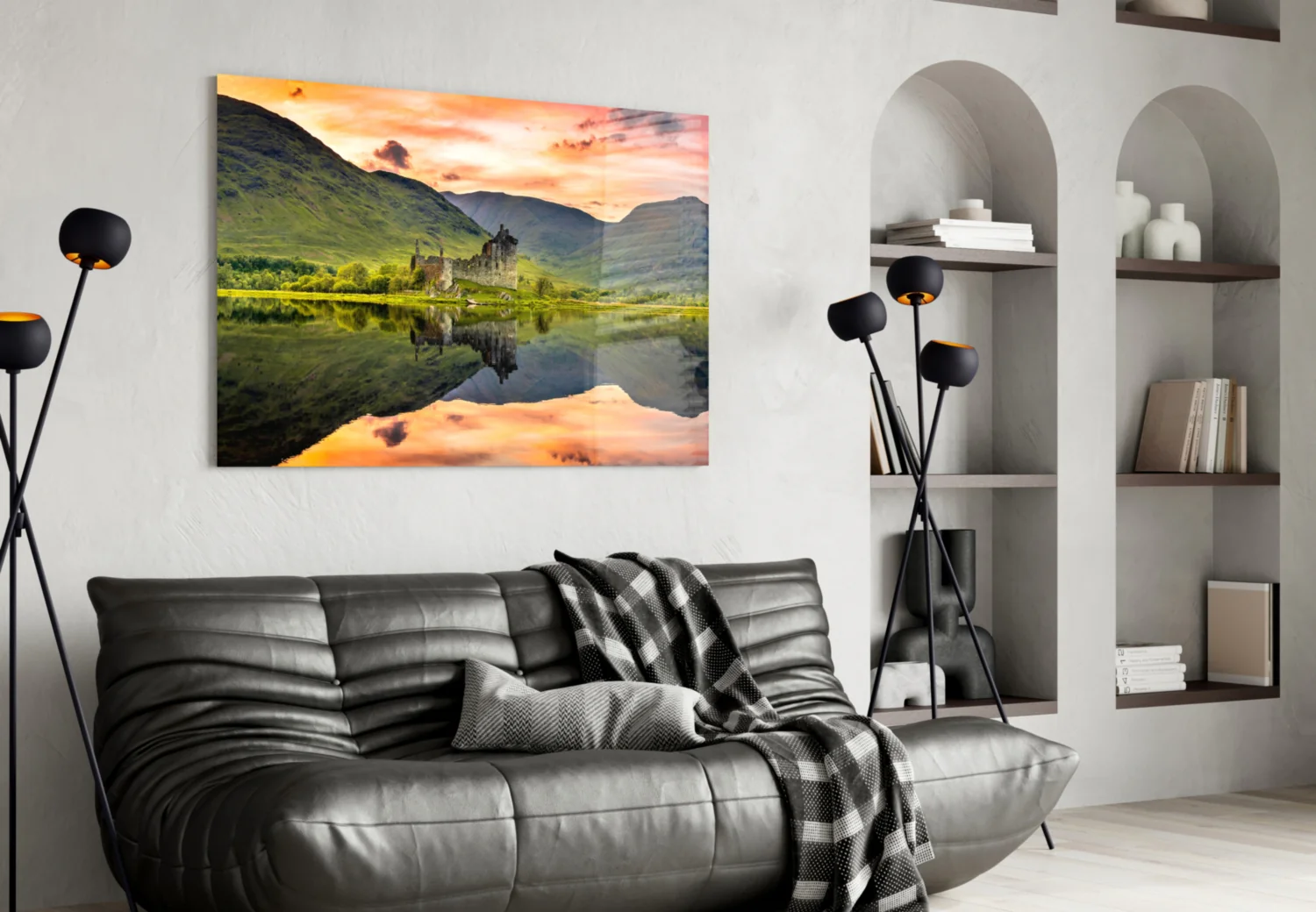 Highland Castle Sunset Reflection Glass Wall Art - Image 4